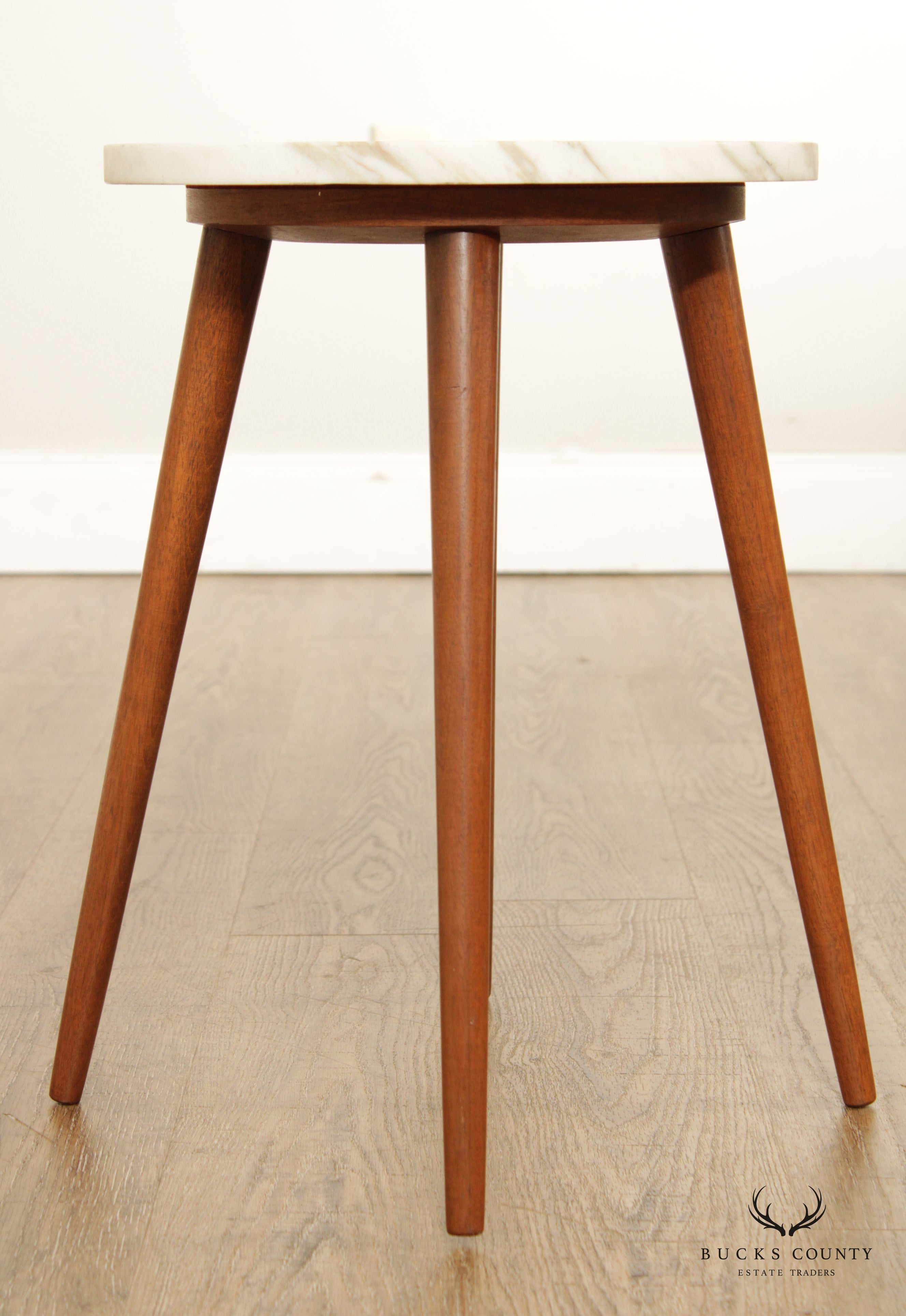 Mid Century Modern Marble Top Walnut Plant Stand or Side Table