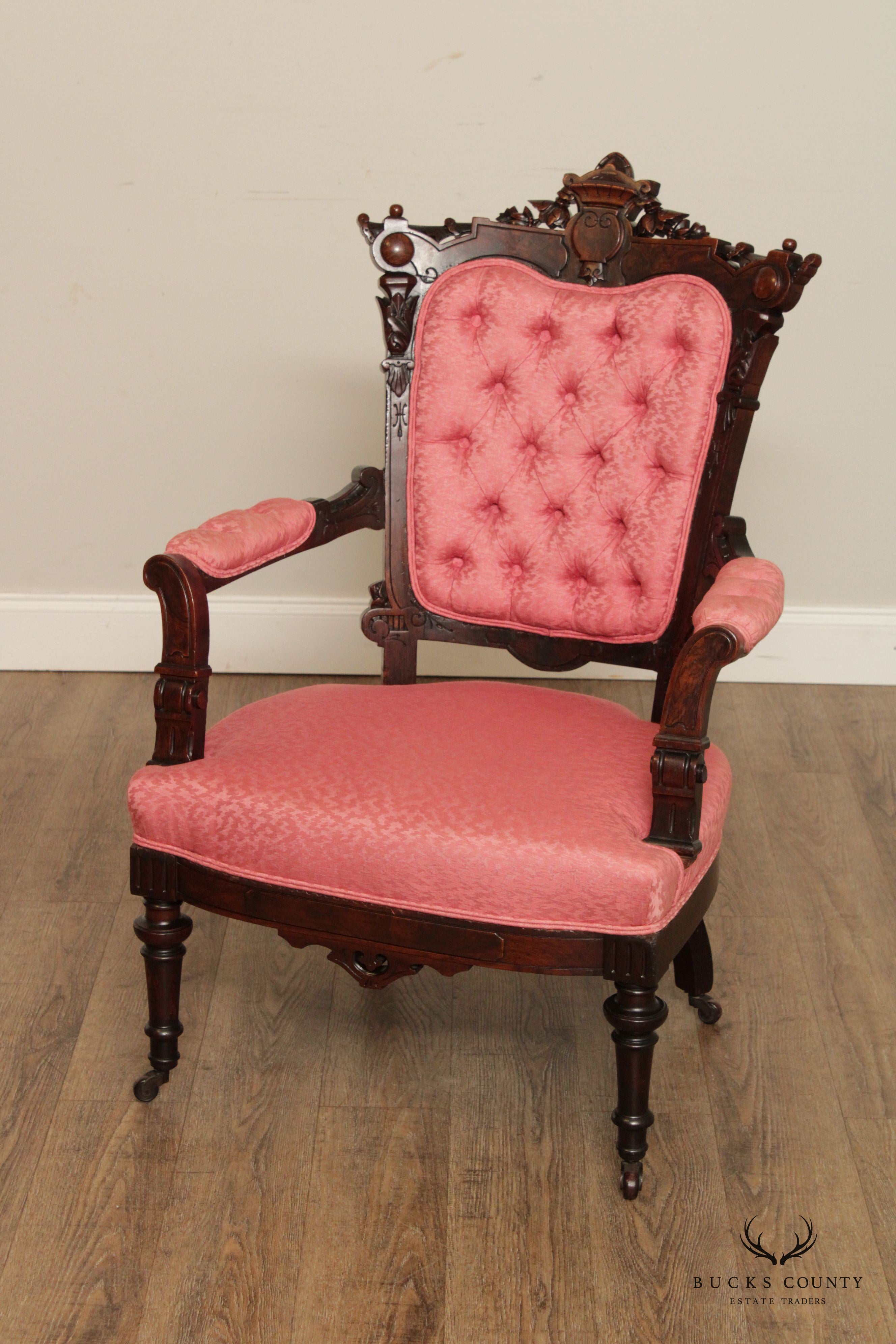 Antique Victorian Renaissance Carved Walnut Armchair