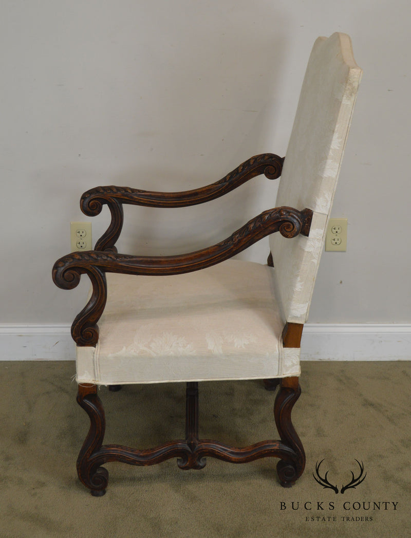 French Louis XIII Style Antique Carved Pair Armchairs