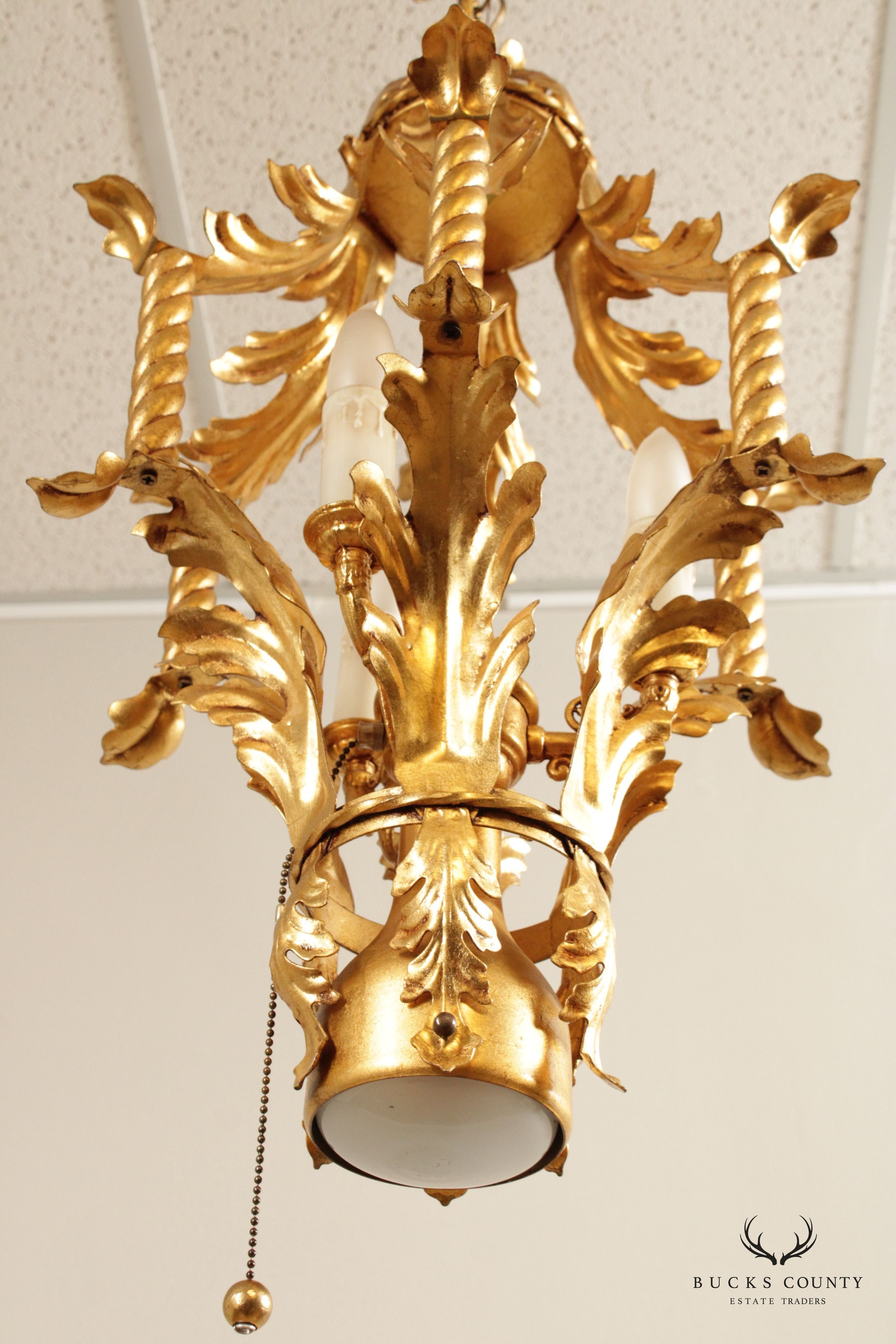 Italian Hollywood Regency Gilt Tole Lantern Chandelier