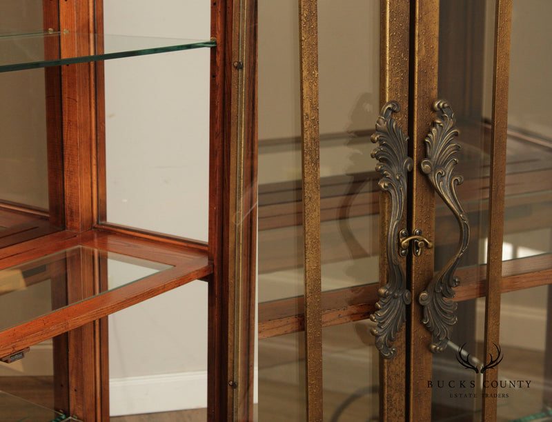 Henredon Pair of Large Scroll Iron Door Curio Display Cabinets