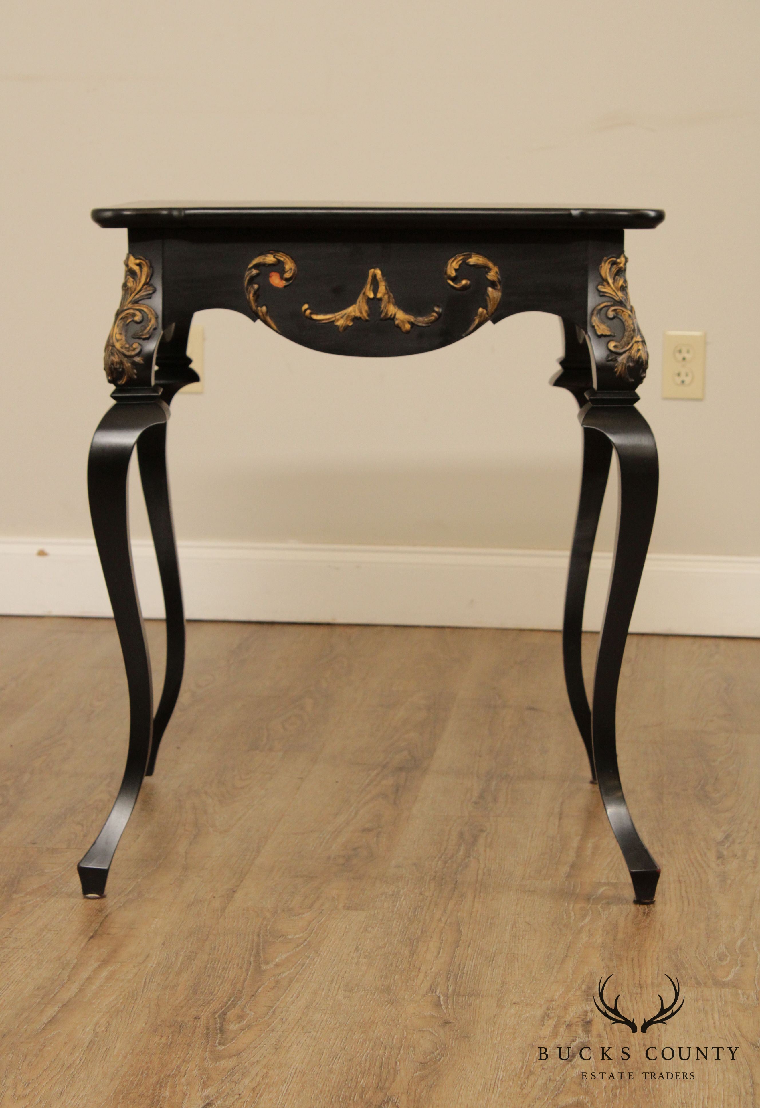 Vintage Italian Florentine Style Black and Gilt Side Table