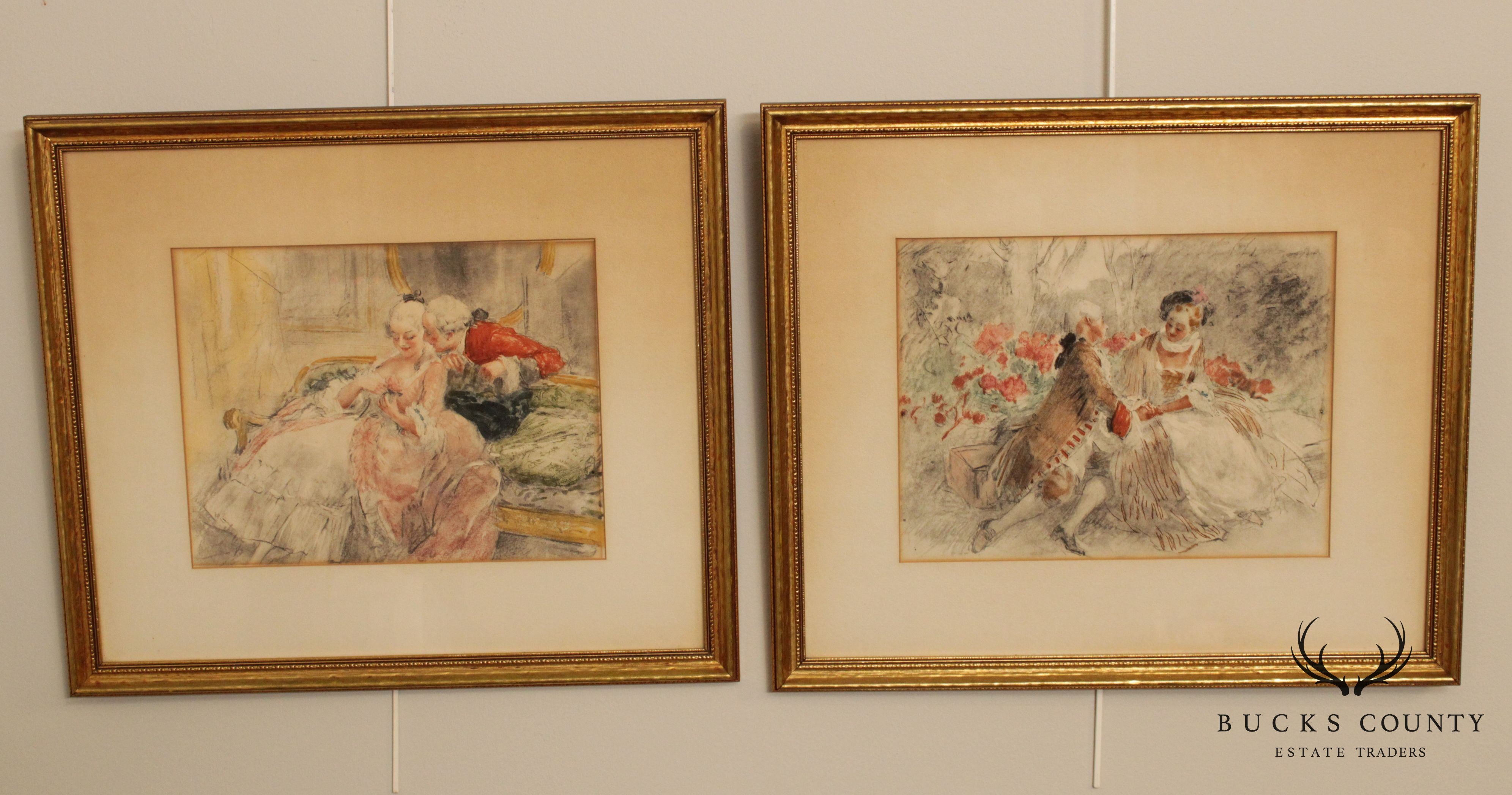 Antoine Calbet Vintage French Pair Framed Etchings