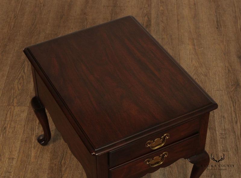 Henkel Harris Queen Anne Style Pair of Mahogany Two-Drawer End Tables