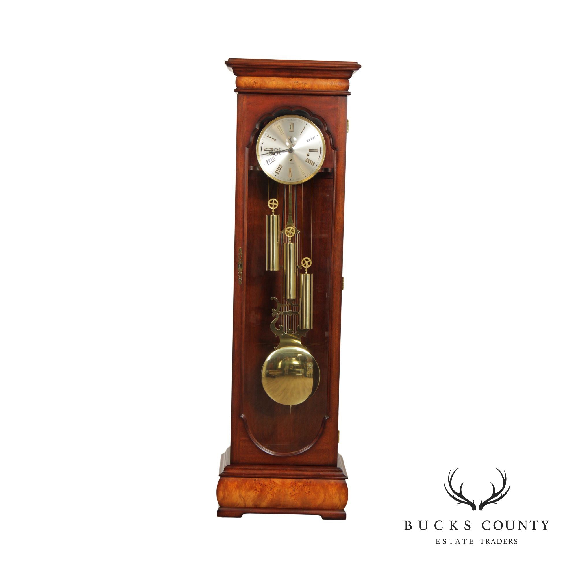 WK Sessions Mahogany and Burlwood Grandfather Clock