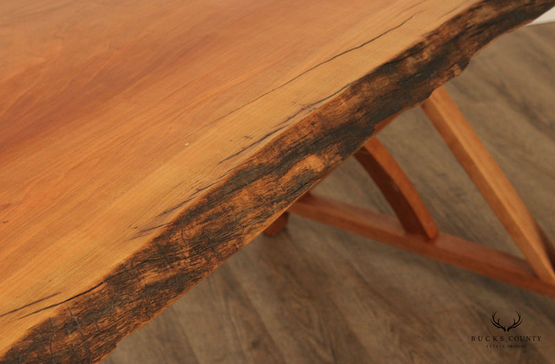Hand Crafted Live Edge Cherry Farmhouse Dining Table with Benches