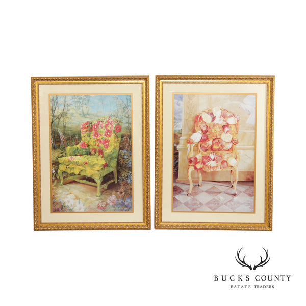 Timothy Martin 'Hollyhock' and 'Travertine Tulips' Set Of Two Art Prints