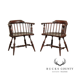 Duckloe Bros Vintage Distressed Finish Pair Low Back Windsor Armchairs