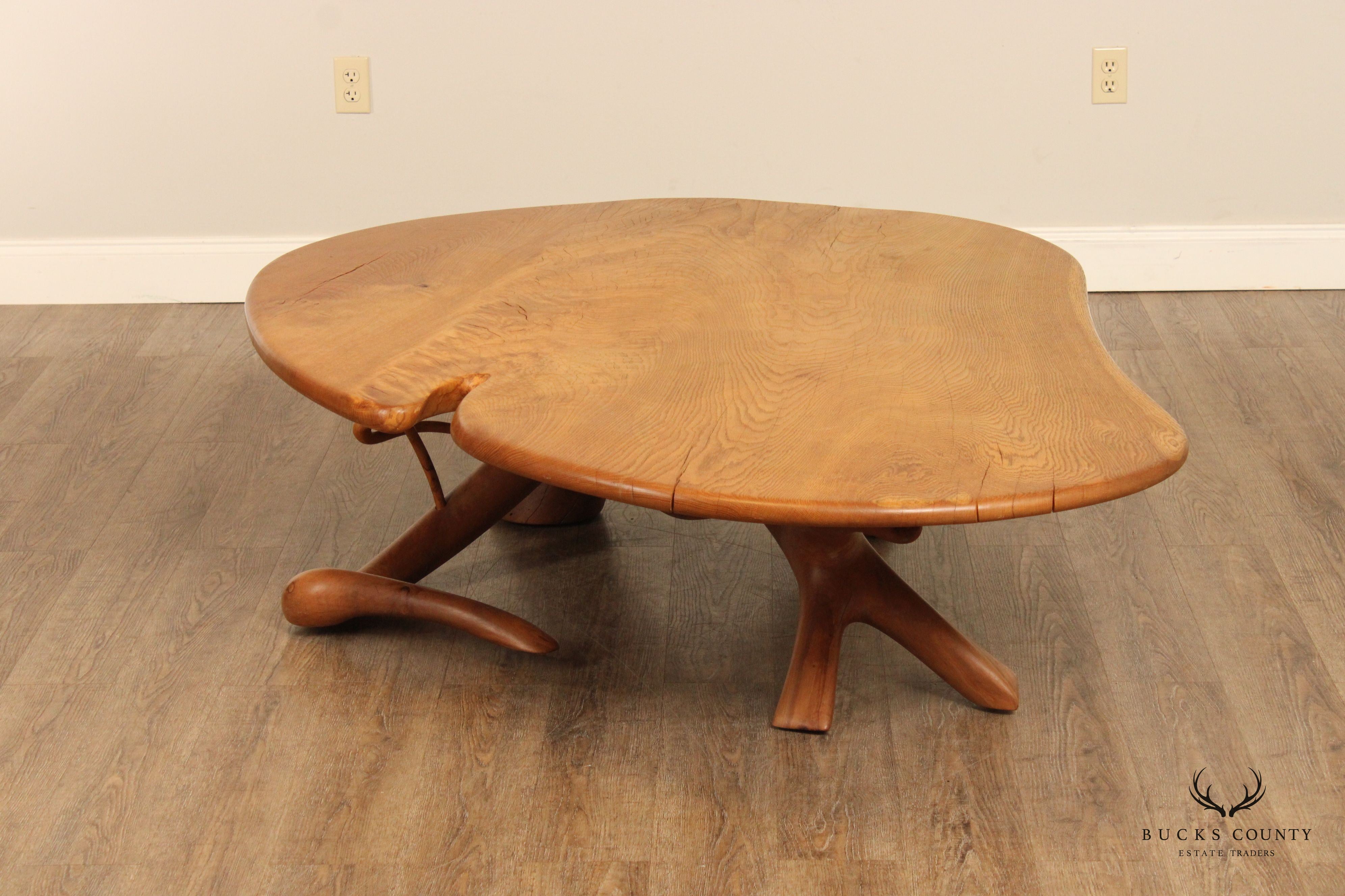 Studio Crafted Large Organic Modern Freeform Oak and Cherry Coffee Table