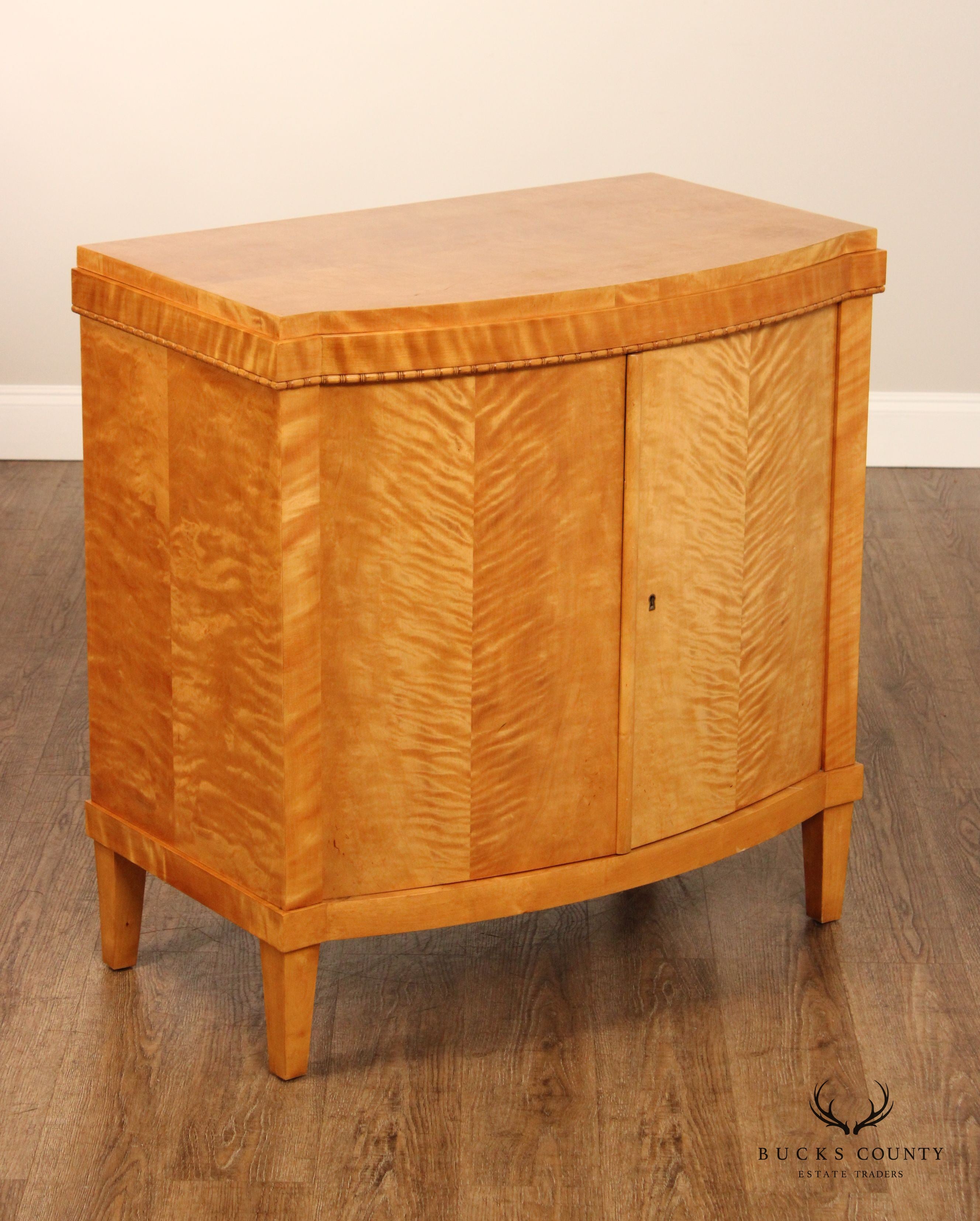 Art Deco Two Door Tiger Maple Console Cabinet