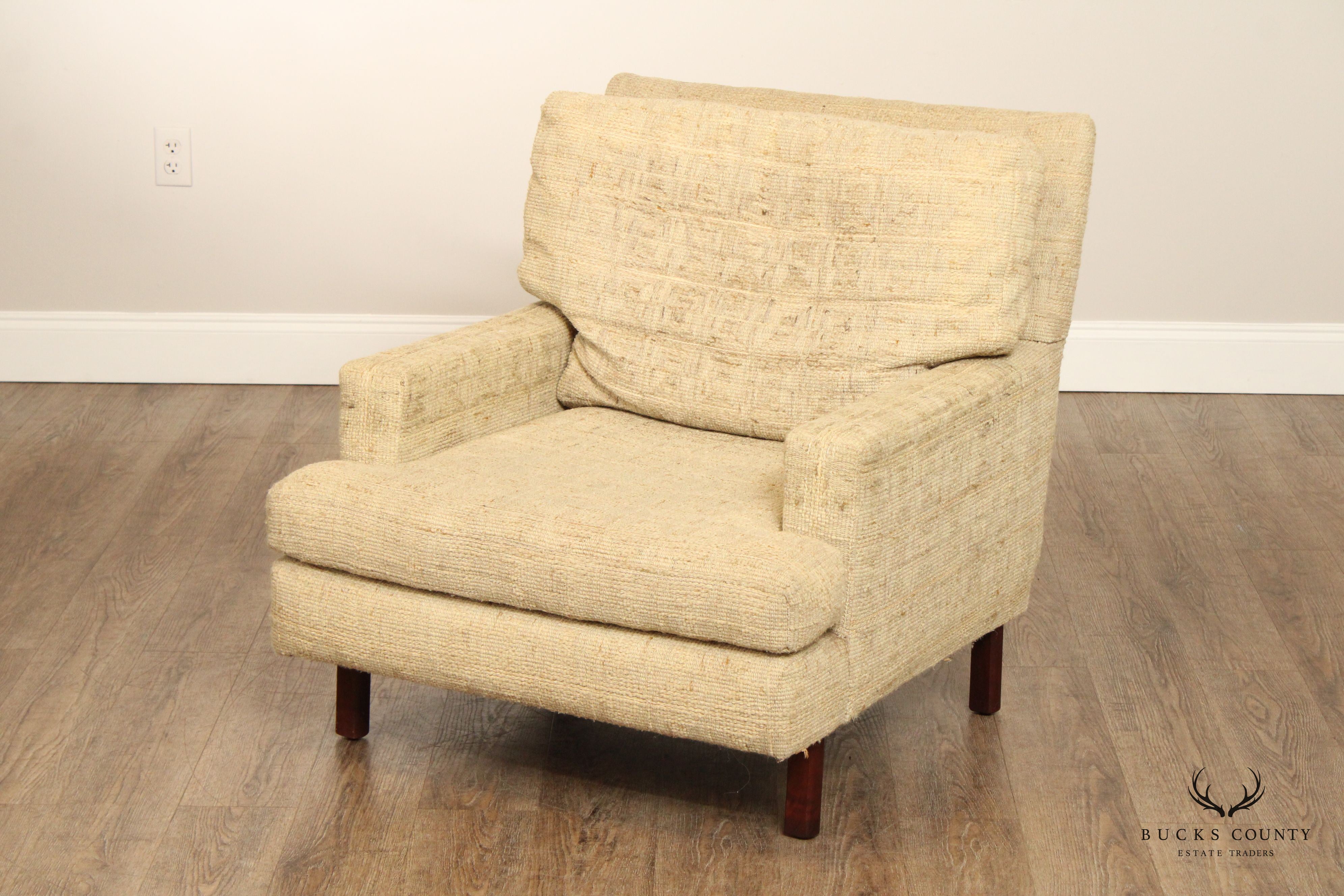 Mid Century Modern Upholstered Club Lounge Chair On Walnut Legs