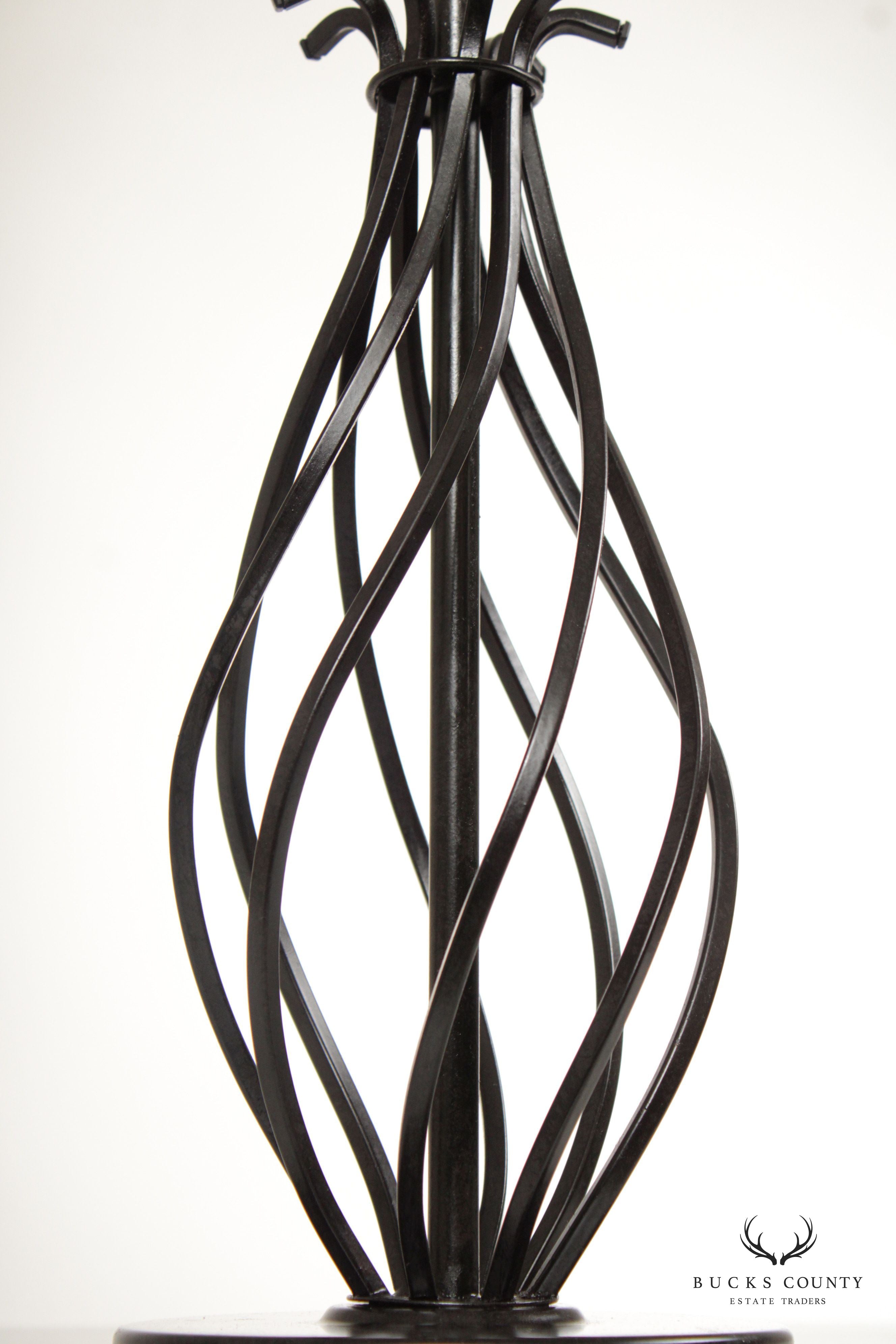 Contemporary Pair of Twisted Steel Table Lamps