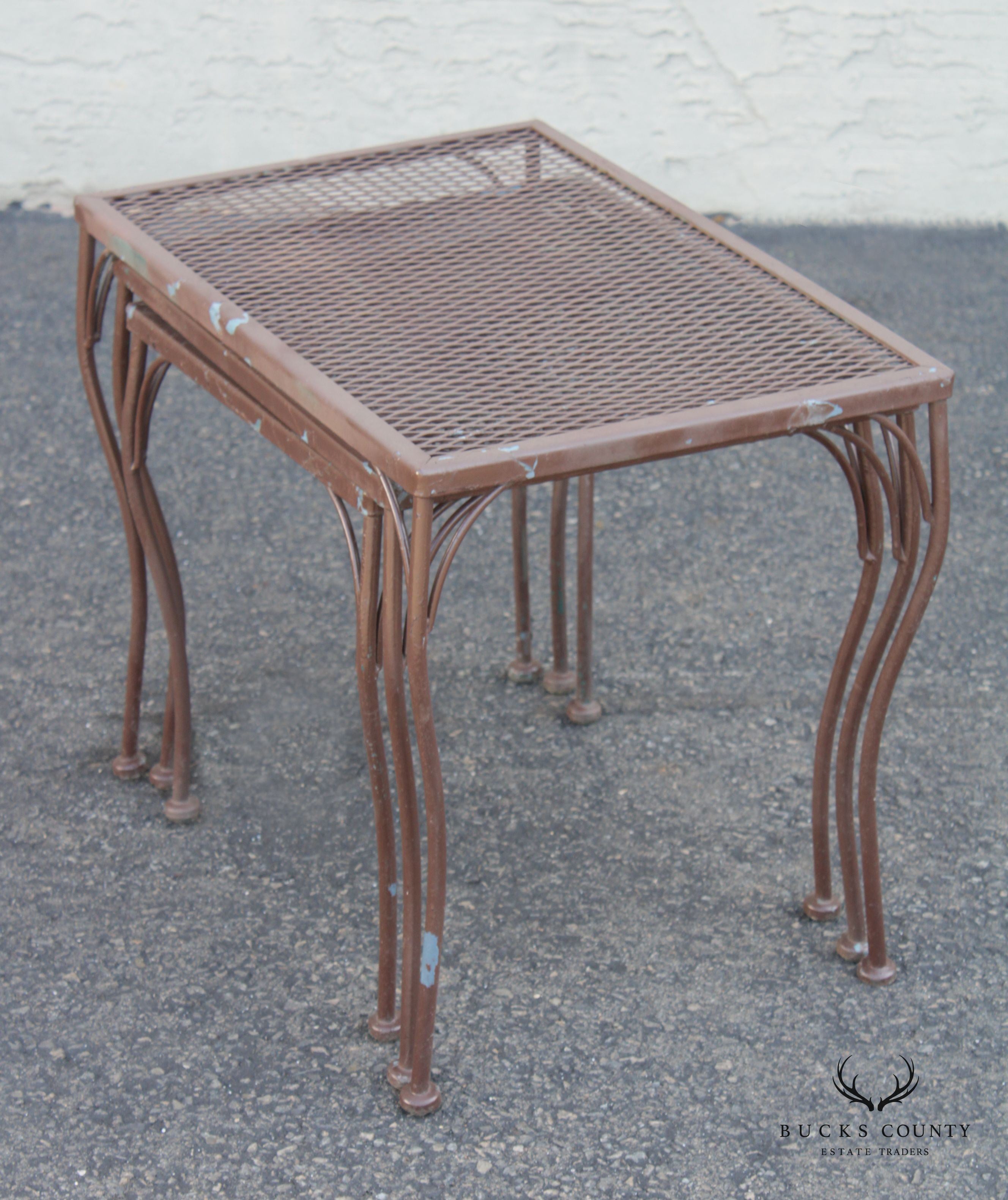 Vintage Mid Century Wrought Iron Set Garden Nesting Tables