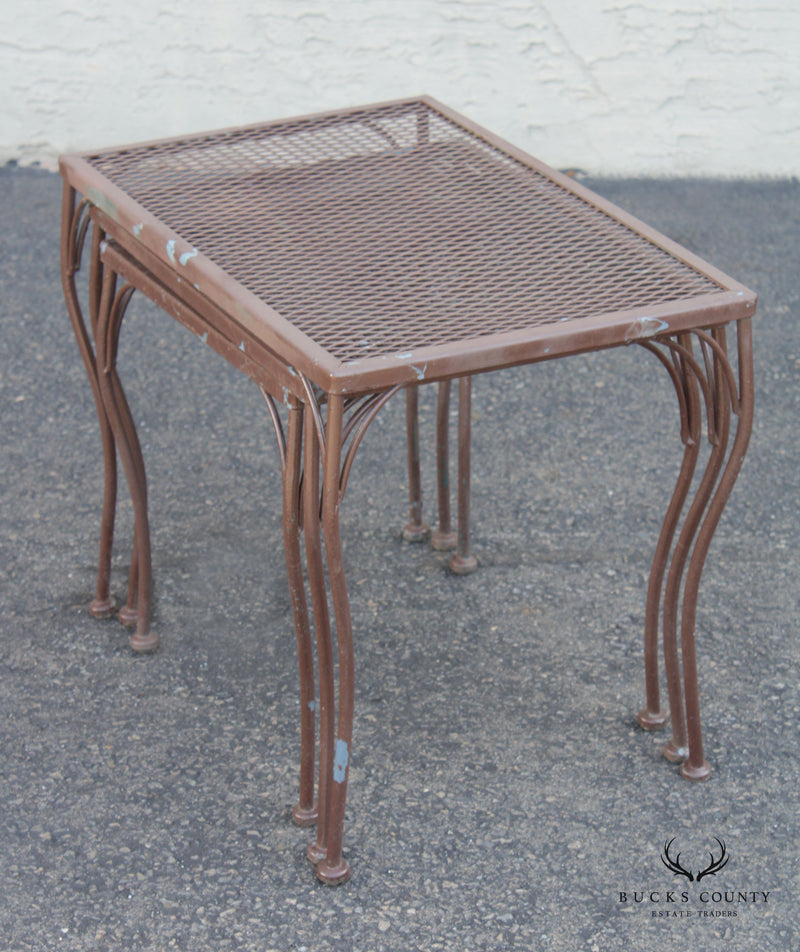 Vintage Mid Century Wrought Iron Set Garden Nesting Tables