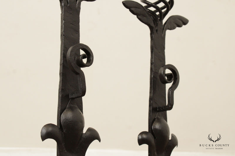 Quality Pair Of Hand Forged Iron Andirons