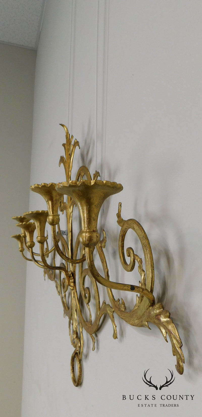 1950's Italian Gilt Metal Large 6 Candle Holder Wall Sconce