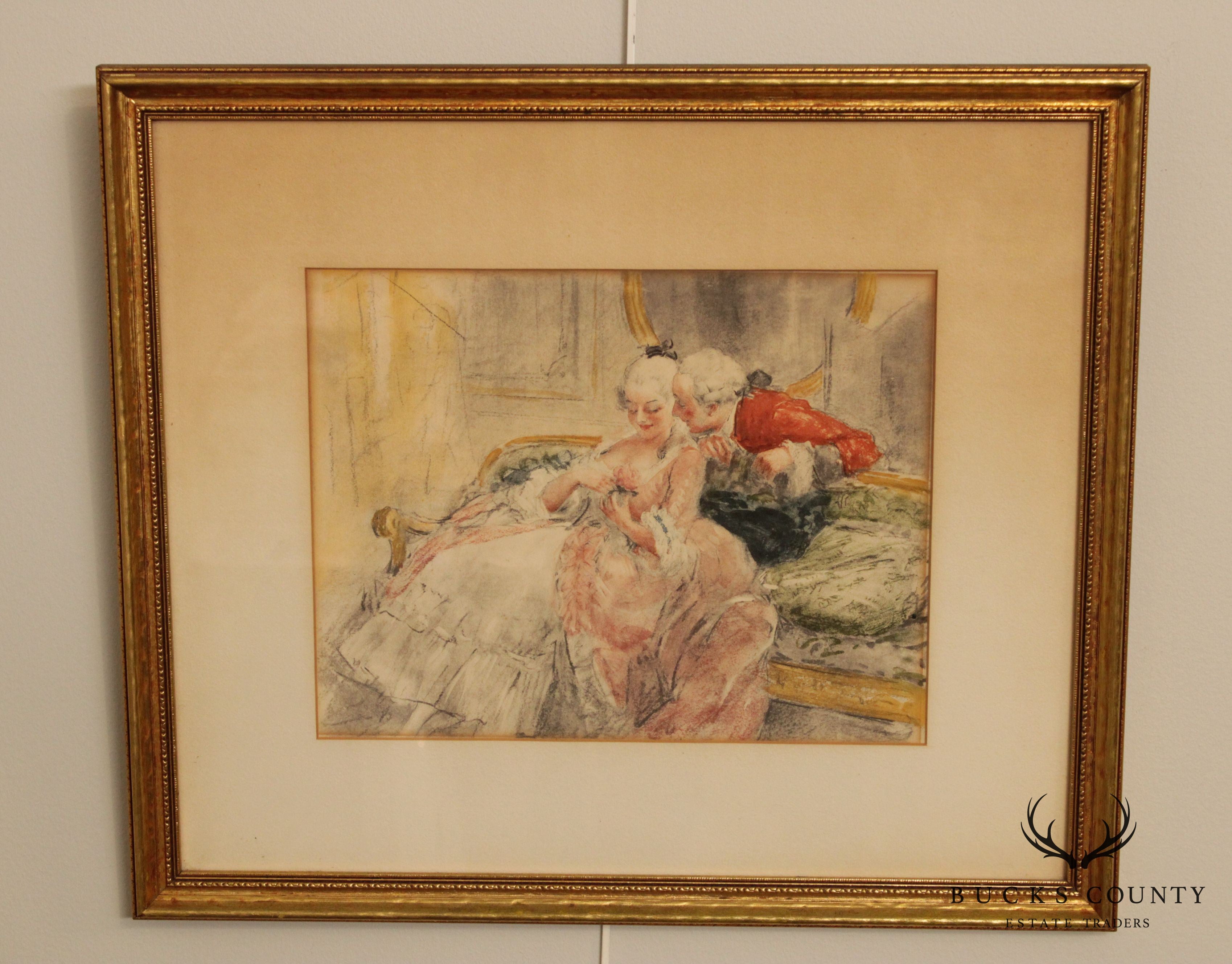 Antoine Calbet Vintage French Pair Framed Etchings