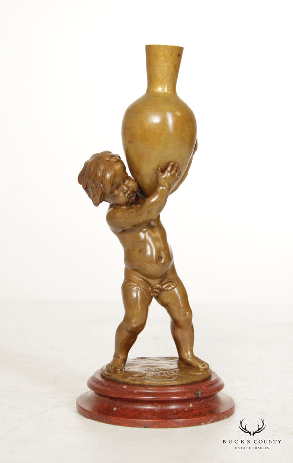 Louis Kley Art Nouveau Bronze Sculpture, Boy with Urn Signed