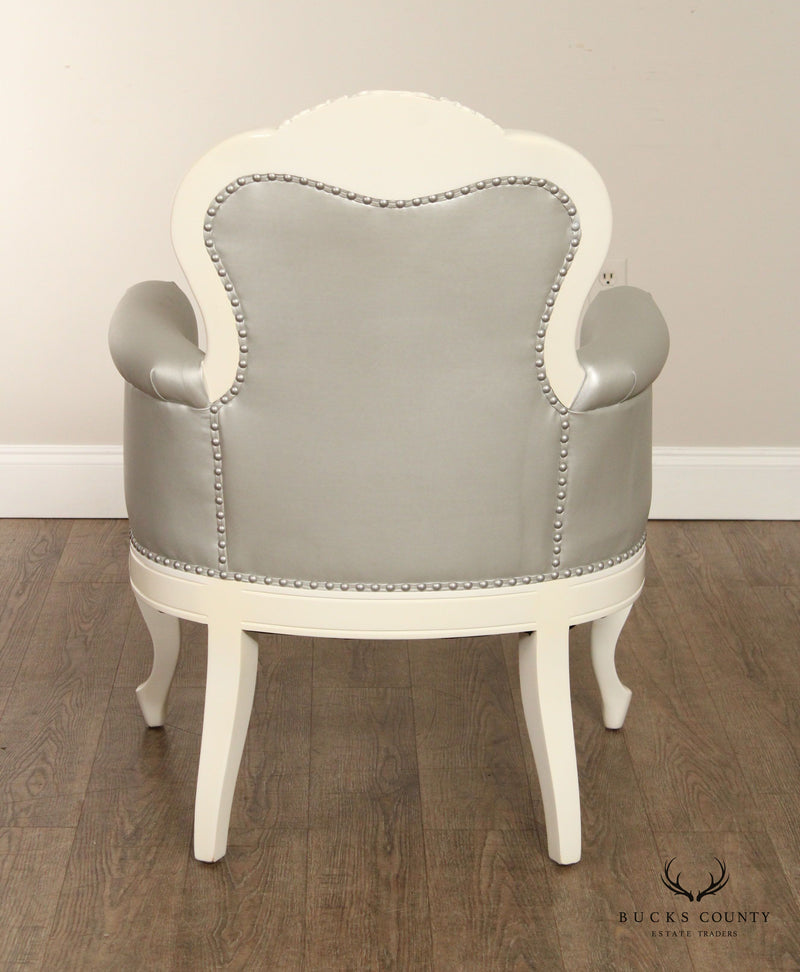 French Rococo Style White Lacquered Tufted Armchair