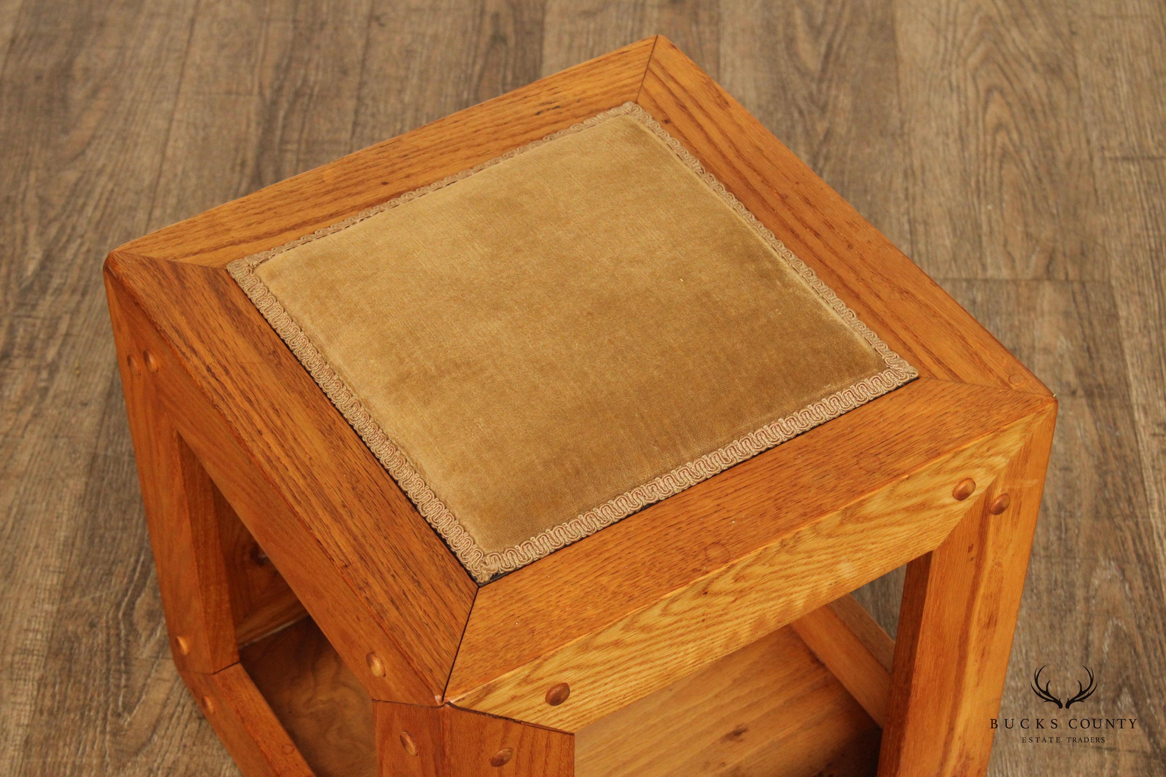 Mid Century Danish Modern Oak Cube Stool