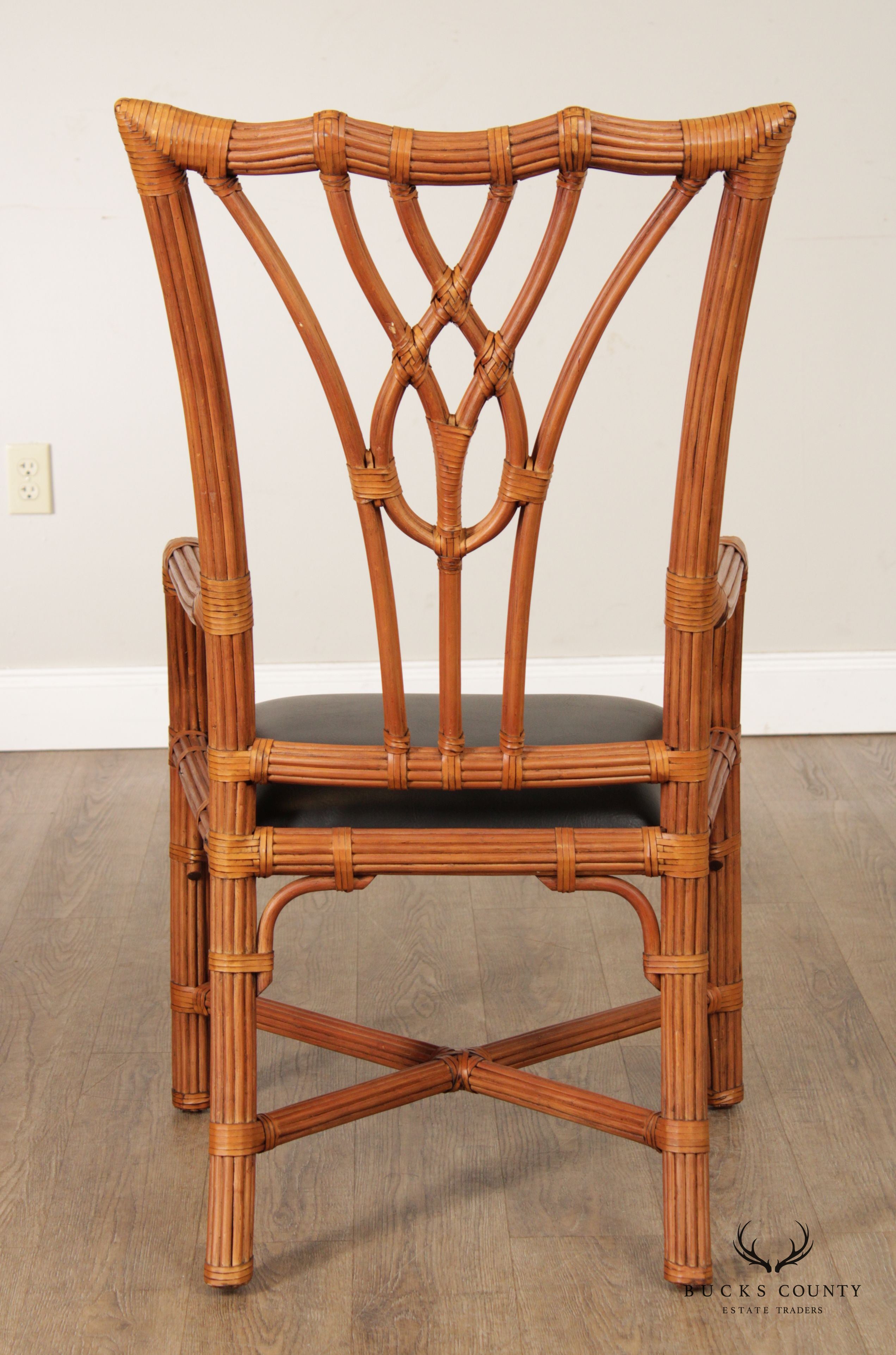 Chippendale Style Split Reed Rattan Pair of Armchairs