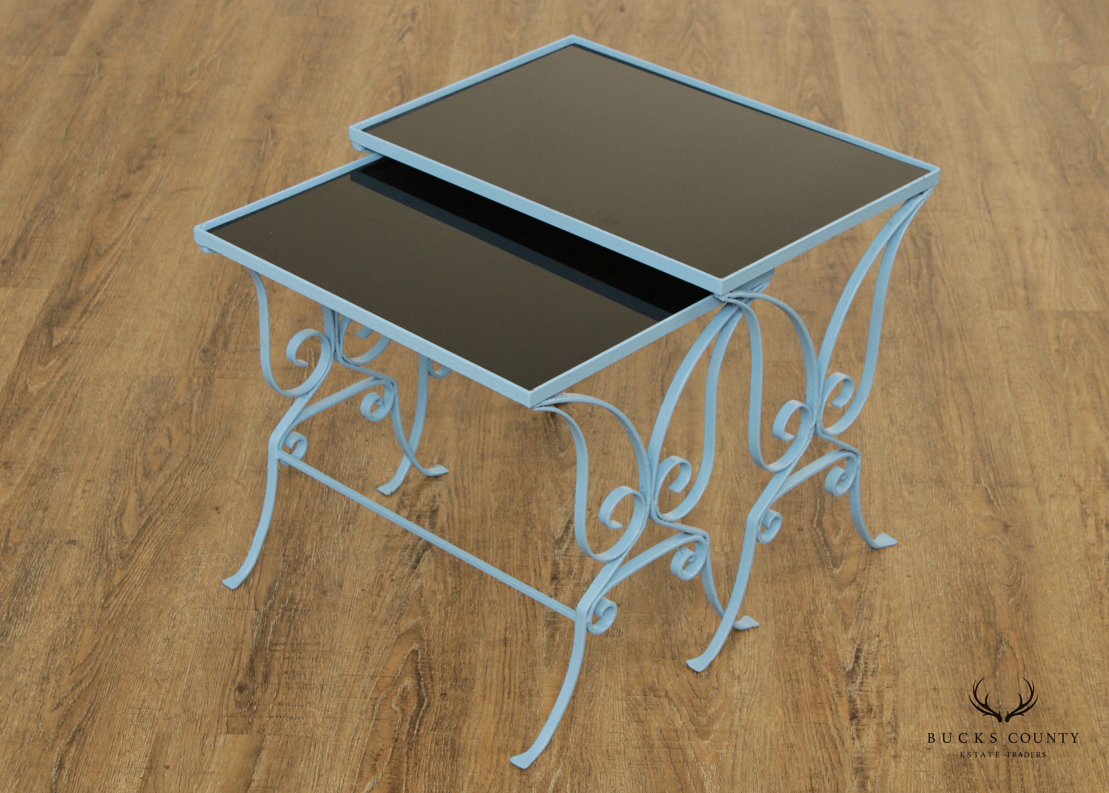 Hollywood Regency Wrought Iron Pair Nesting Tables