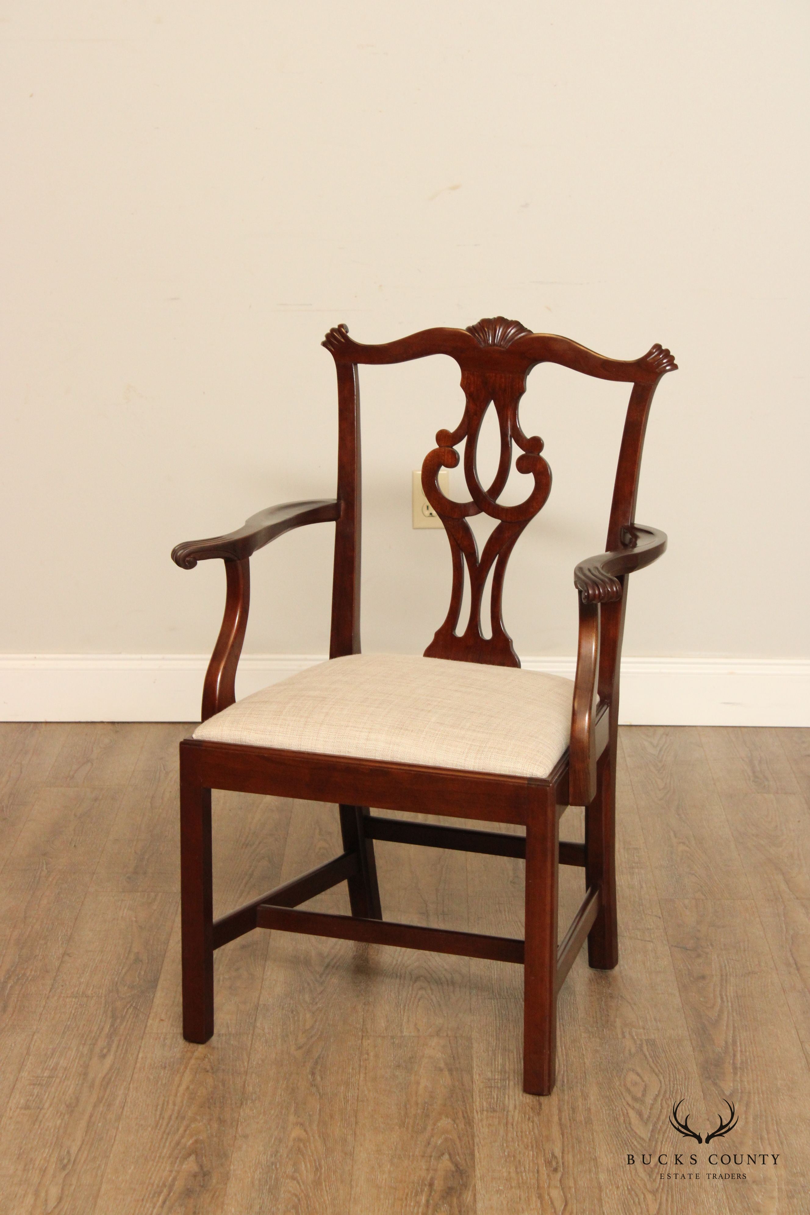 Stickley Chippendale Carved Cherry Set Six Dining Chairs