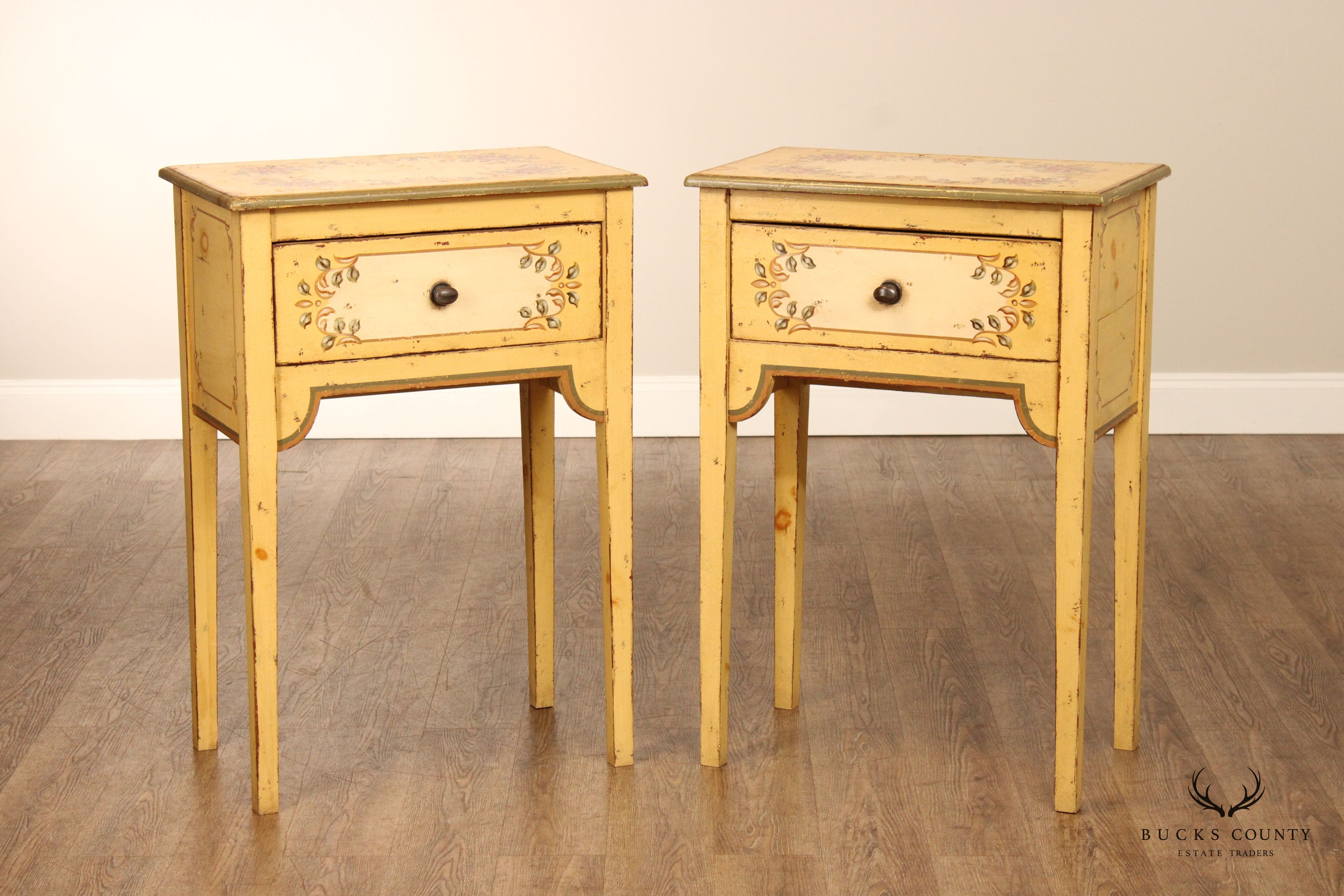 Eddy West Pair of Farmhouse Painted Pine Nightstands