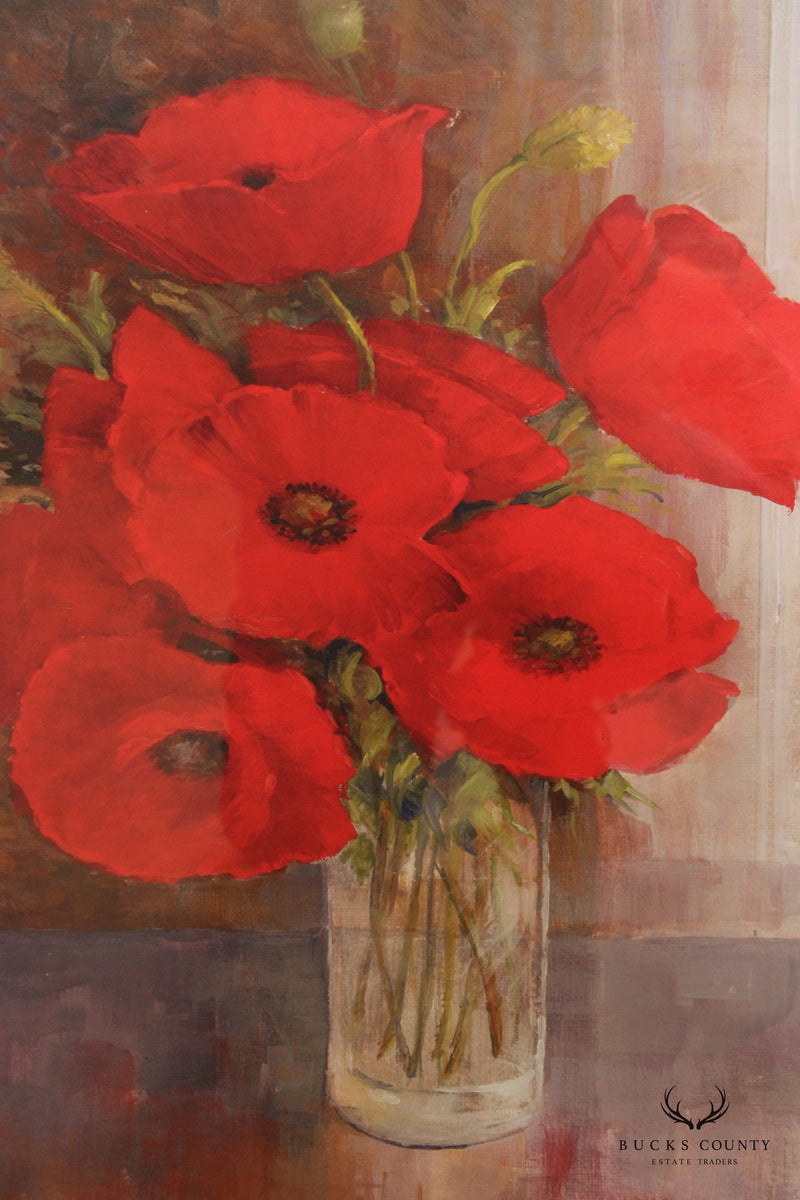 Contemporary Floral Red Poppy Still Life Art Print, Custom Framed