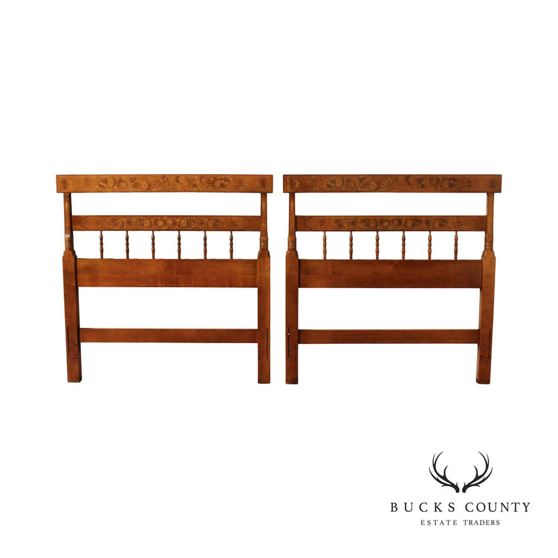 Hitchcock Solid Maple Vintage Pair Twin Stenciled Headboards (B)