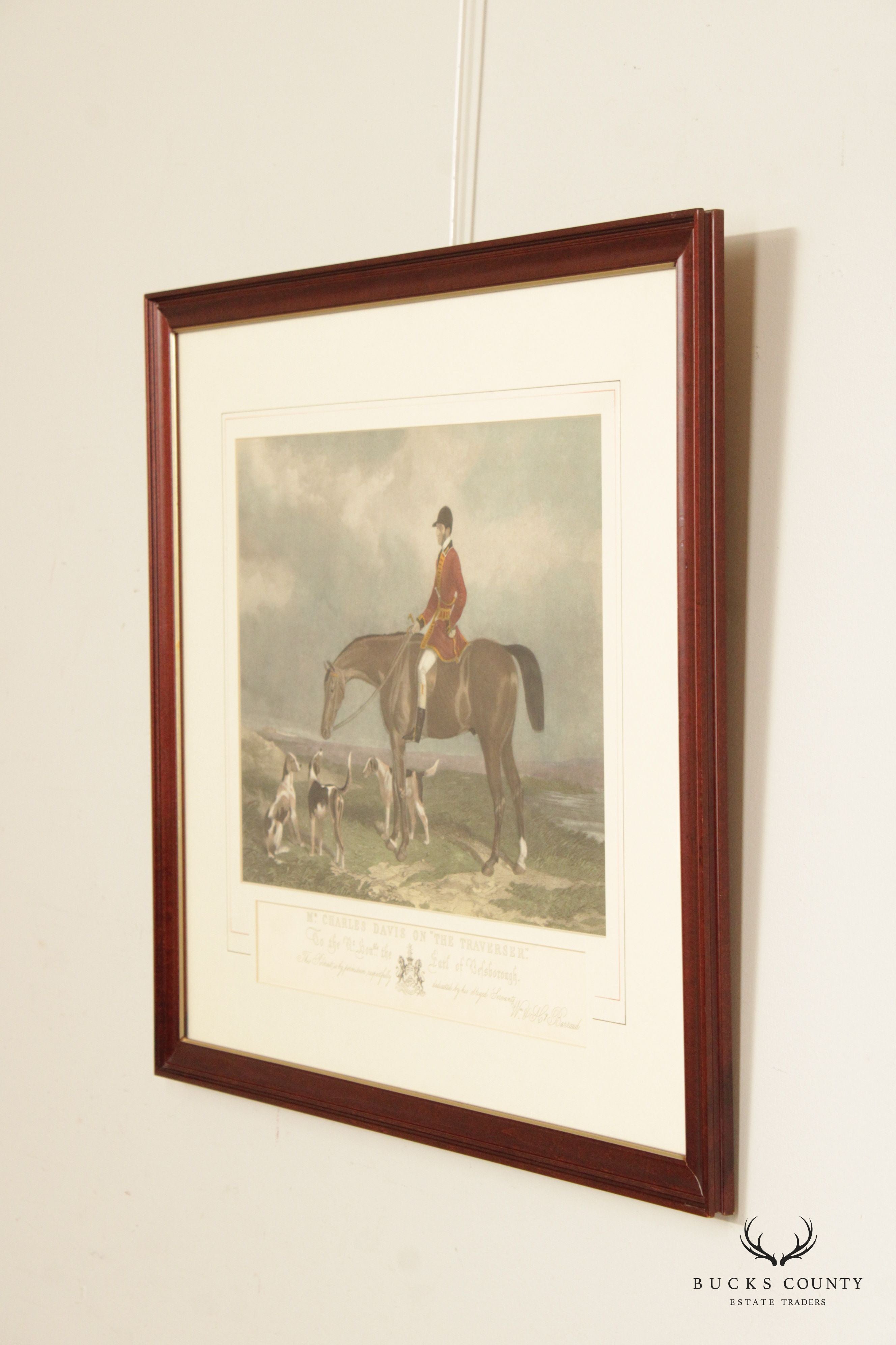 Antique English 'Mr. Charles Davis on the Traverse' Colored Engraving by Edward Hacker