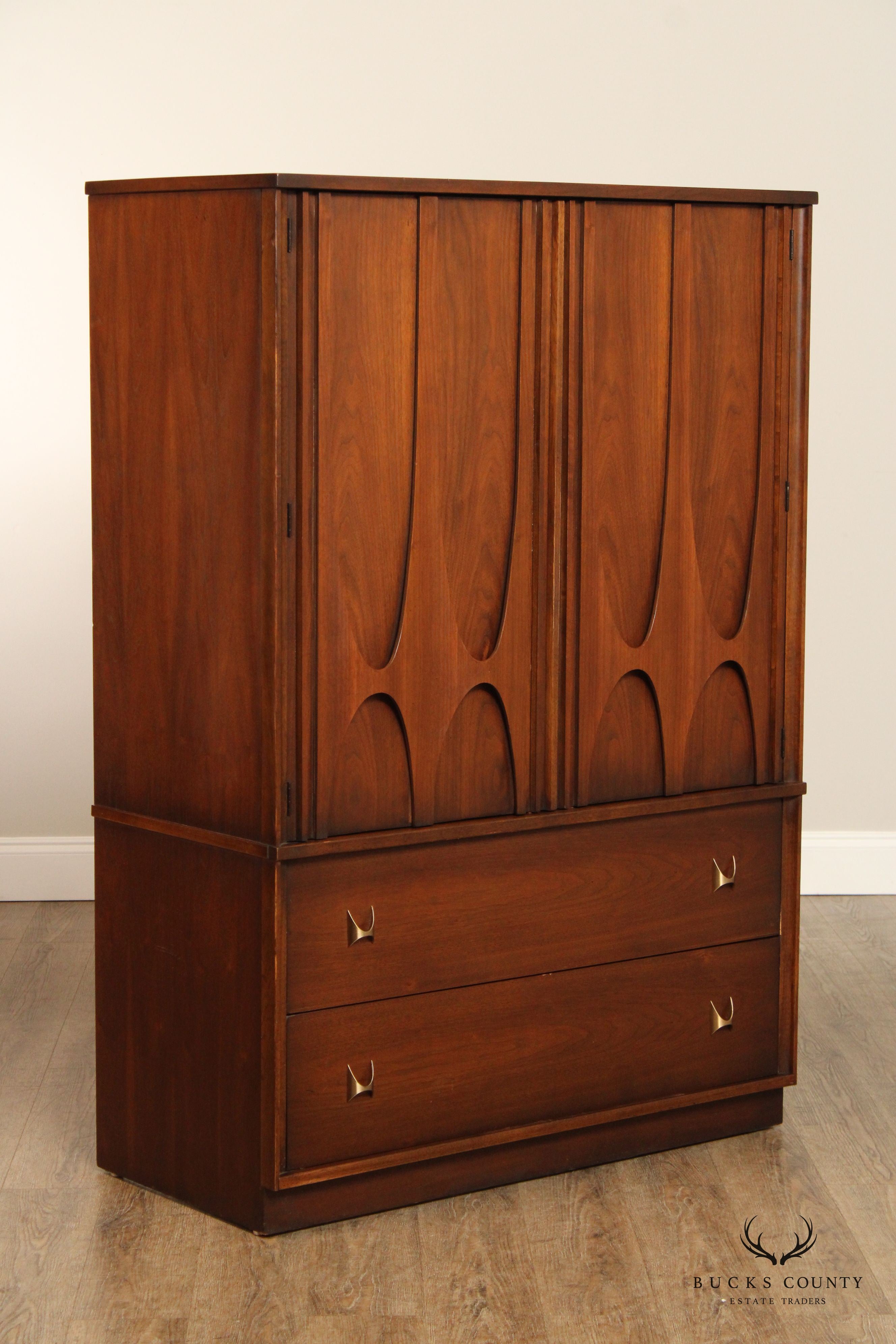 BROYHILL BRASILIA MID CENTURY MODERN WALNUT GENTLEMAN'S CHEST ARMOIRE