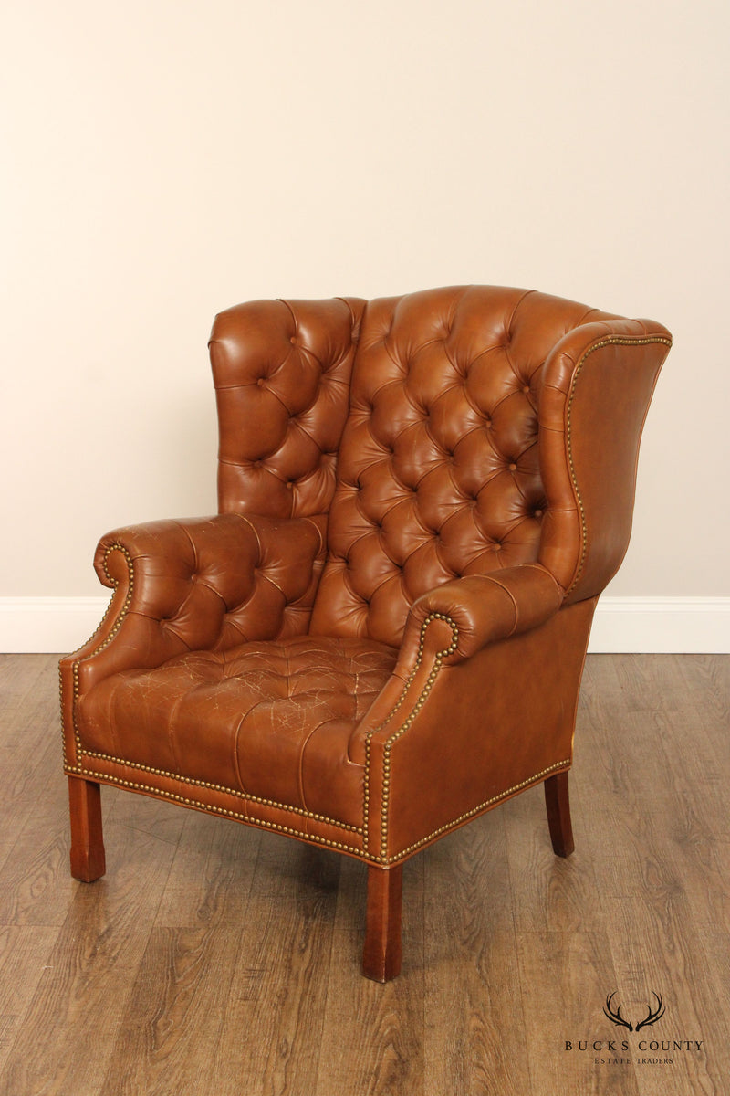 Tufted leather wingback discount chair