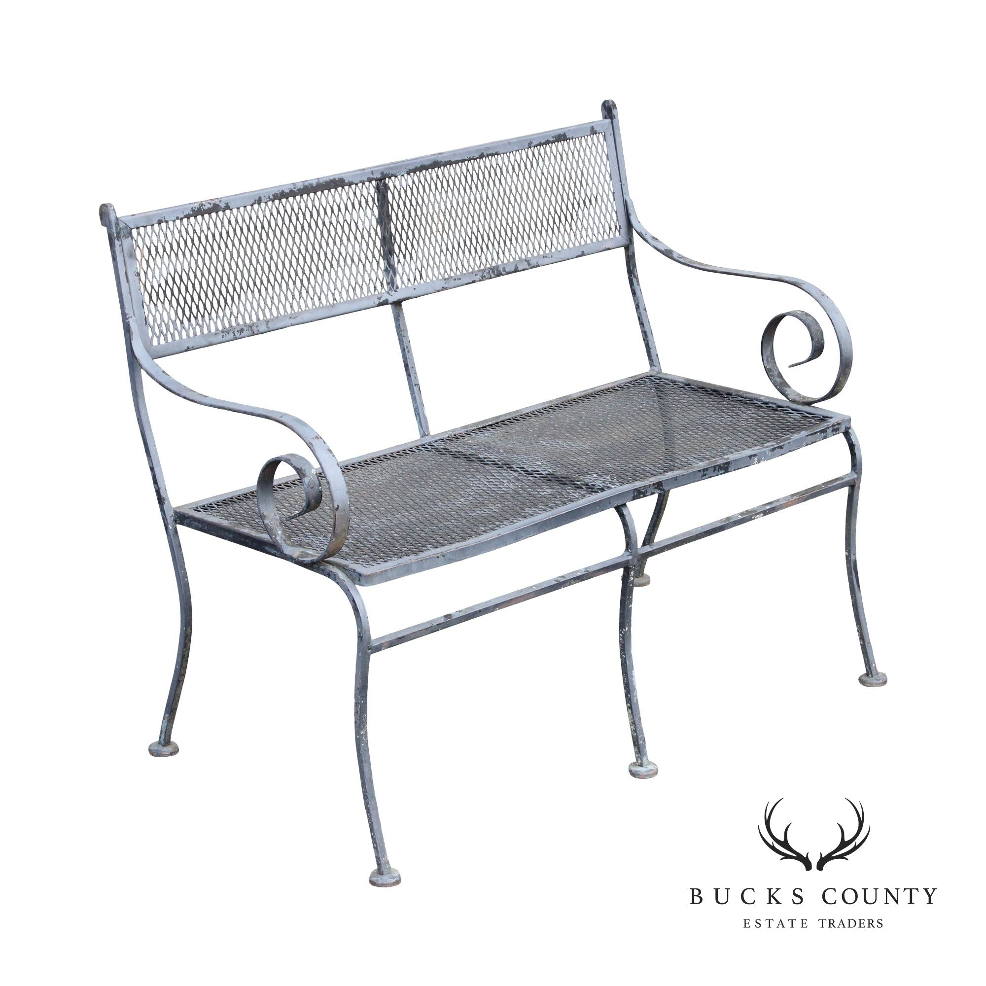 Vintage Wrought Iron Outdoor Garden Bench