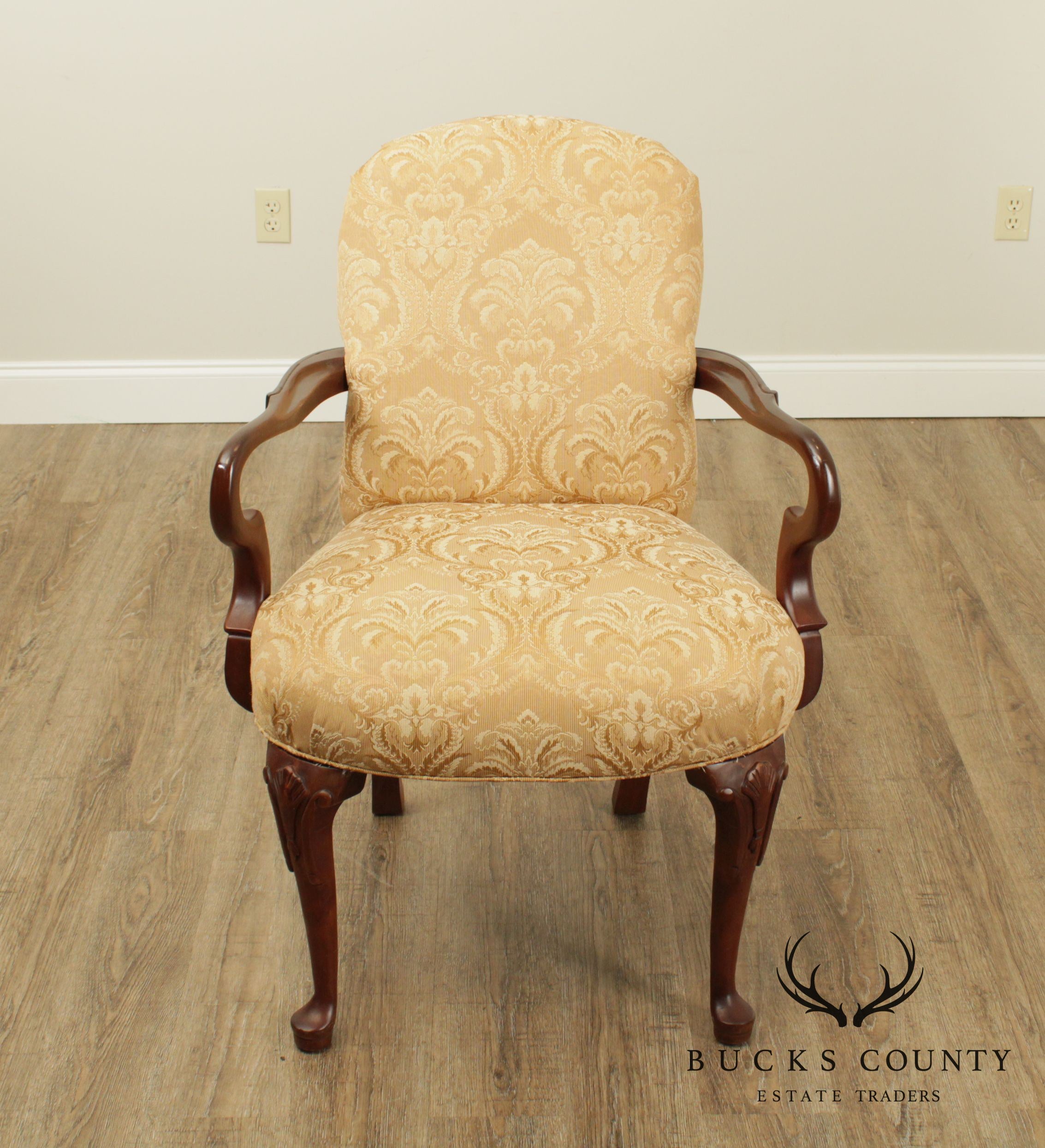 Fairfield Custom Upholstered Cherry Queen Anne Armchair