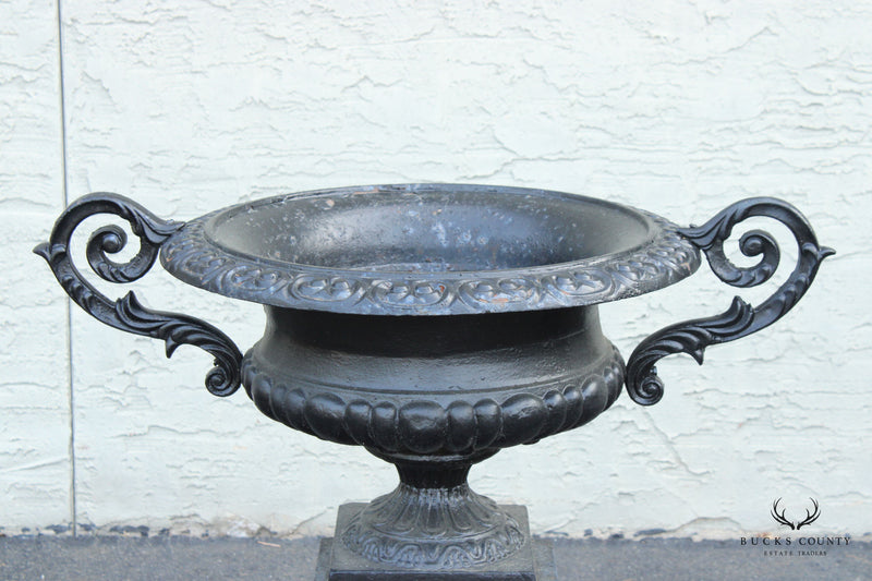 Neoclassical Style Pair of Cast Iron Outdoor Garden Urns