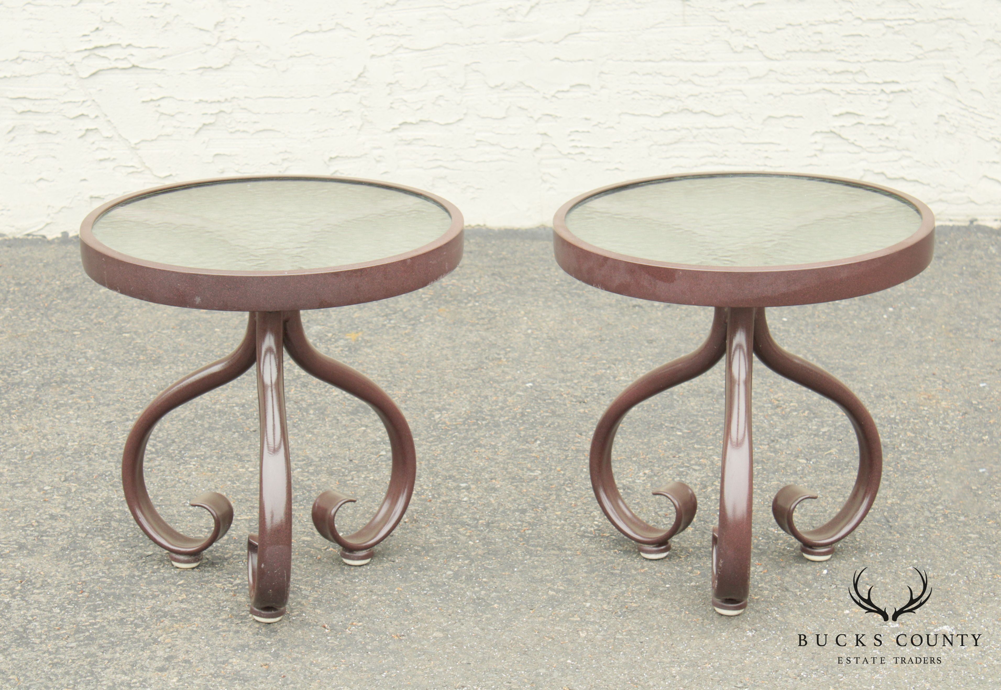 Woodard Round Glass Top Pair Patio, Garden Side Tables