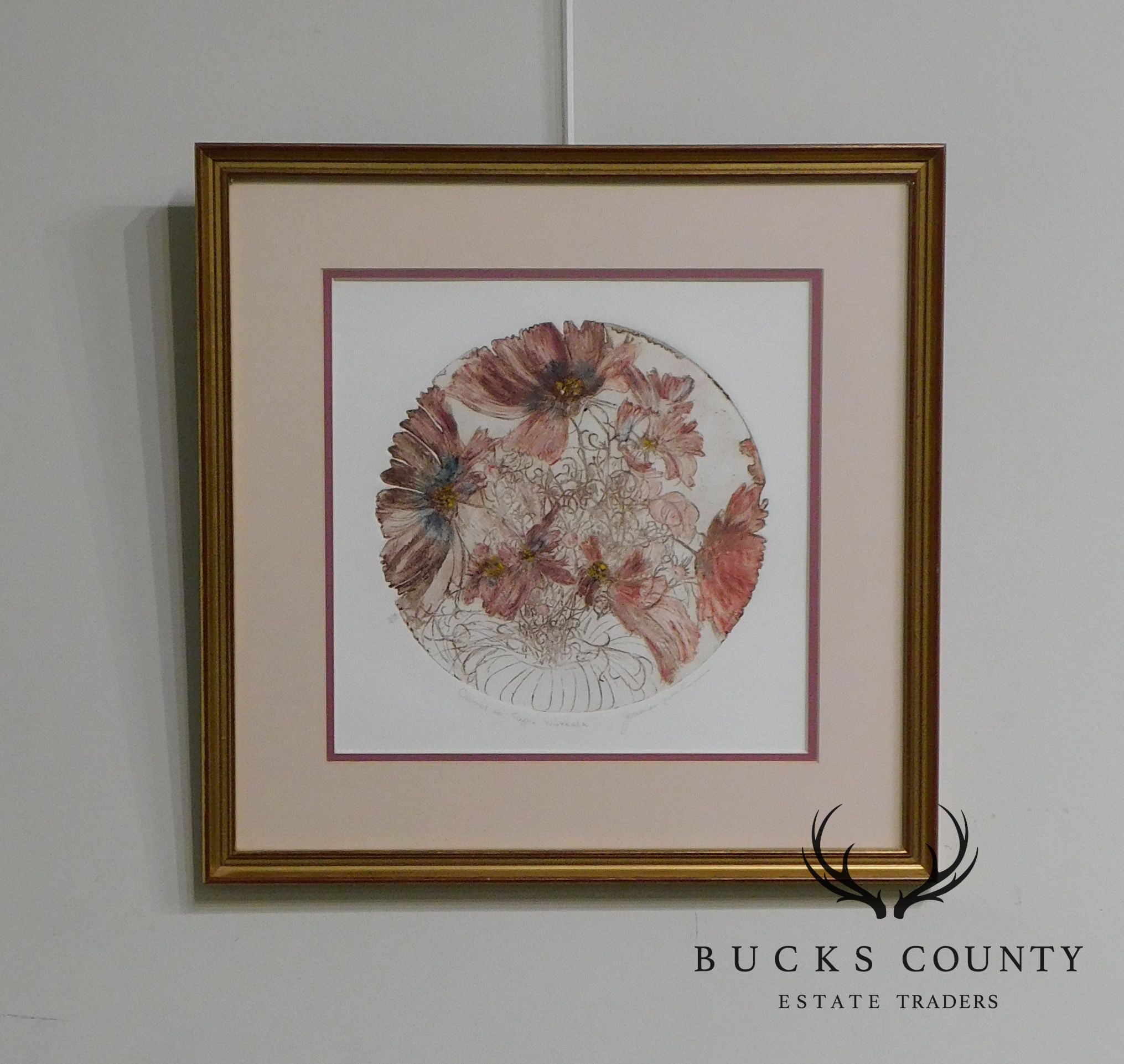 Framed, Hand-Colored Limited Edition Etching by Joanne Isaacs "Cosmos in Tapio Wirkkala"