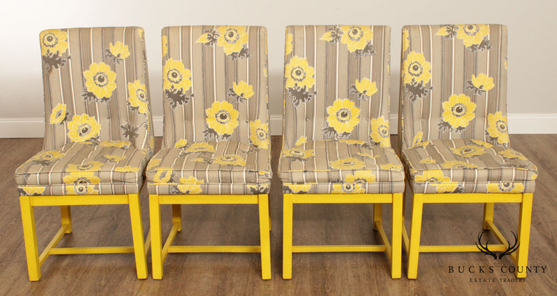 Dorothy Lerner Mid Century Yellow Frame Custom Upholstered Set 4 Dining Chairs