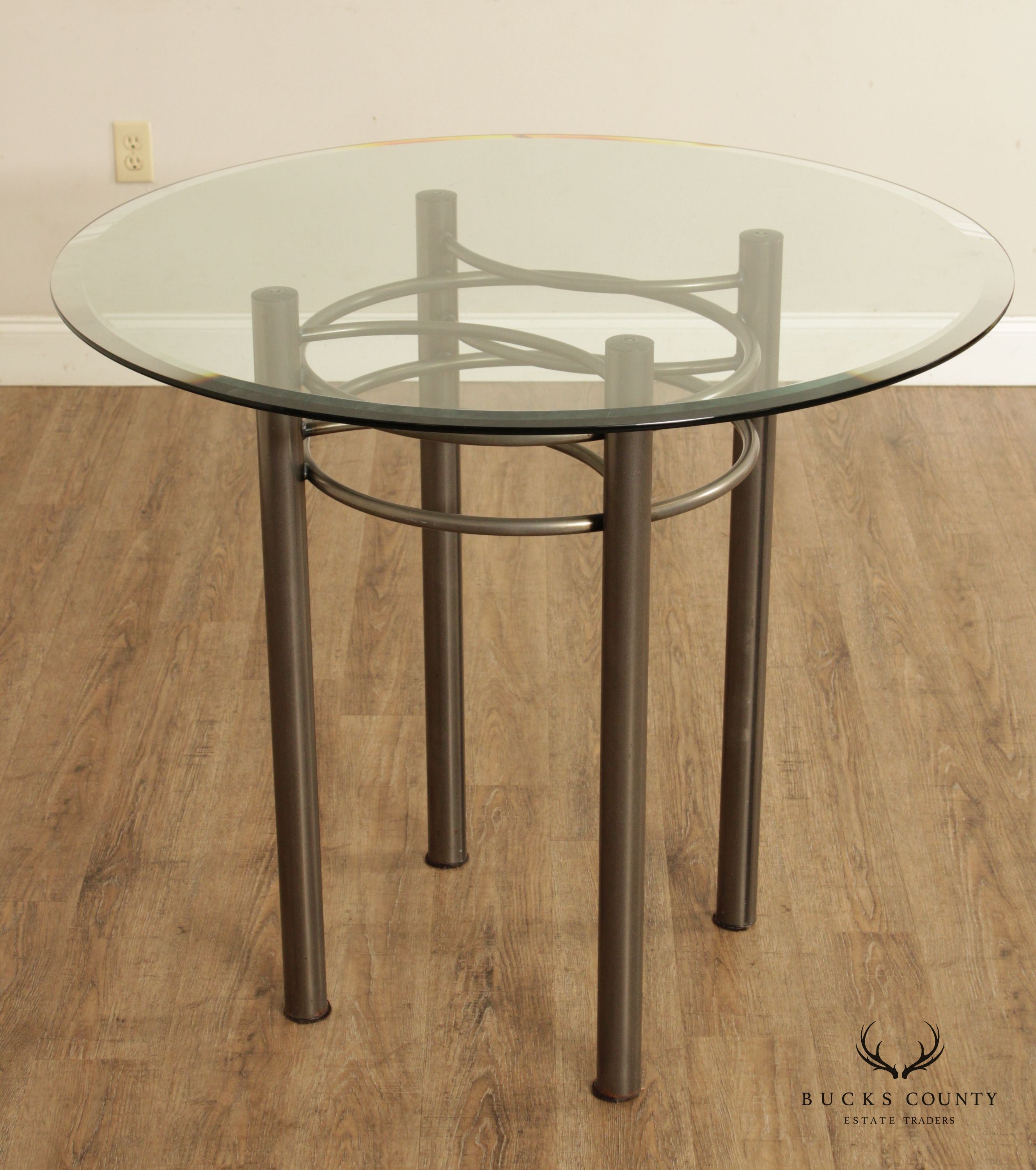 Contemporary Round Glass Top Steel Pub Table