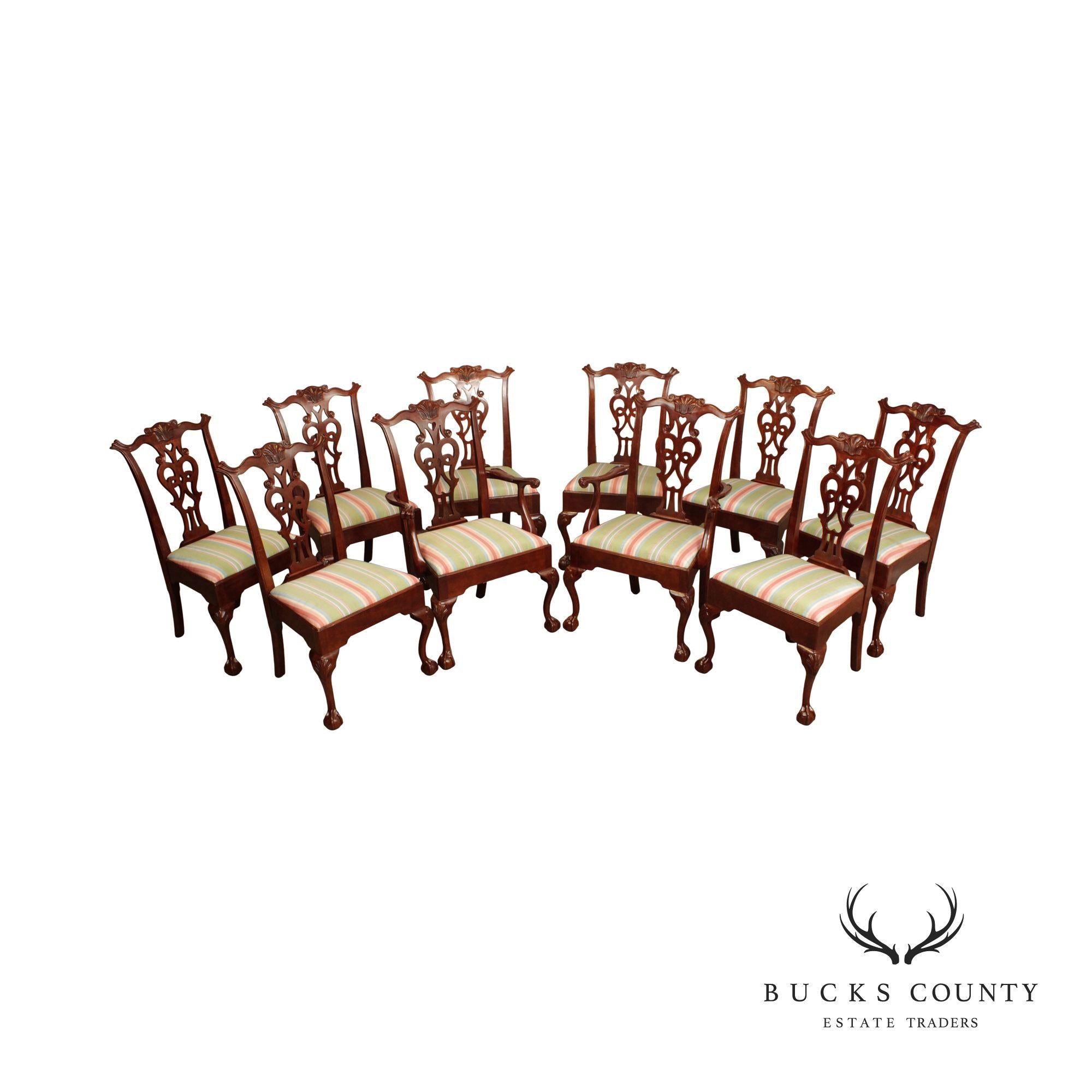 Chippendale Style Carved Mahogany Set of 10 Dining Chairs