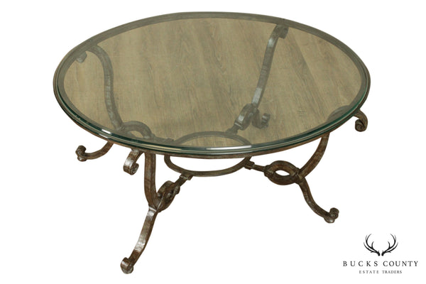 Quality Hand Forged Steel Oval Glass Top Coffee Table