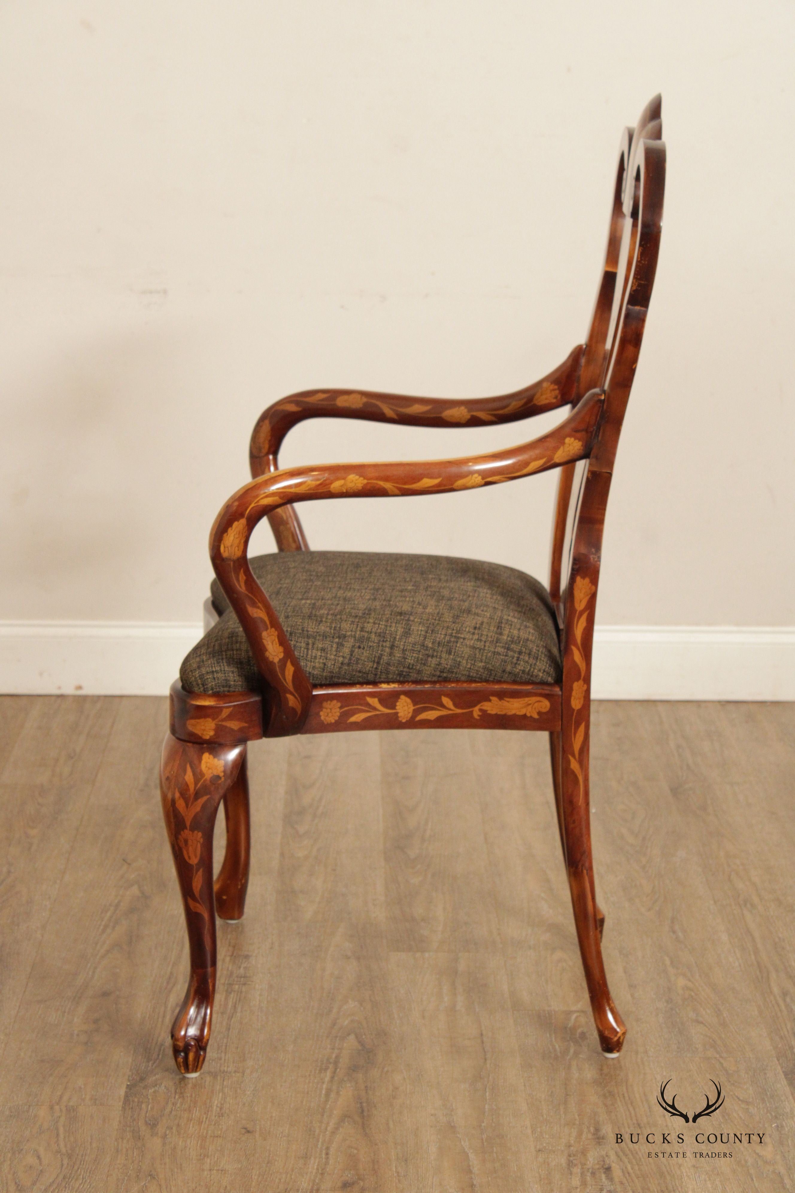 Dutch Marquery Inlaid Mahogany Pair of Armchairs