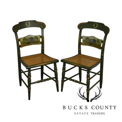 Hitchcock The Adams Old House Limited Edition Hand Painted Pair Side Chairs (C)