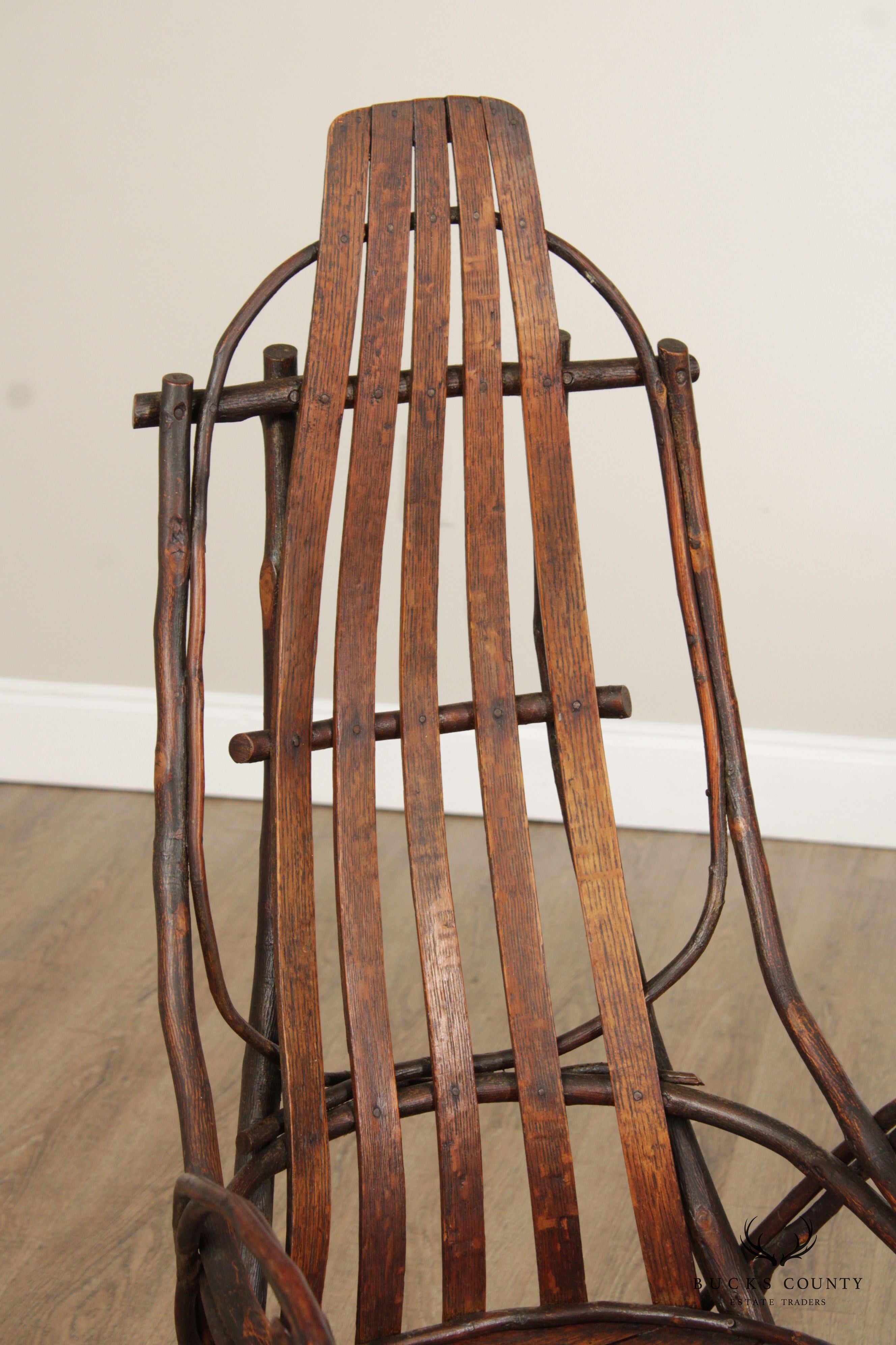 ADIRONDACK STYLE OAK AND BENT HICKORY ROCKER