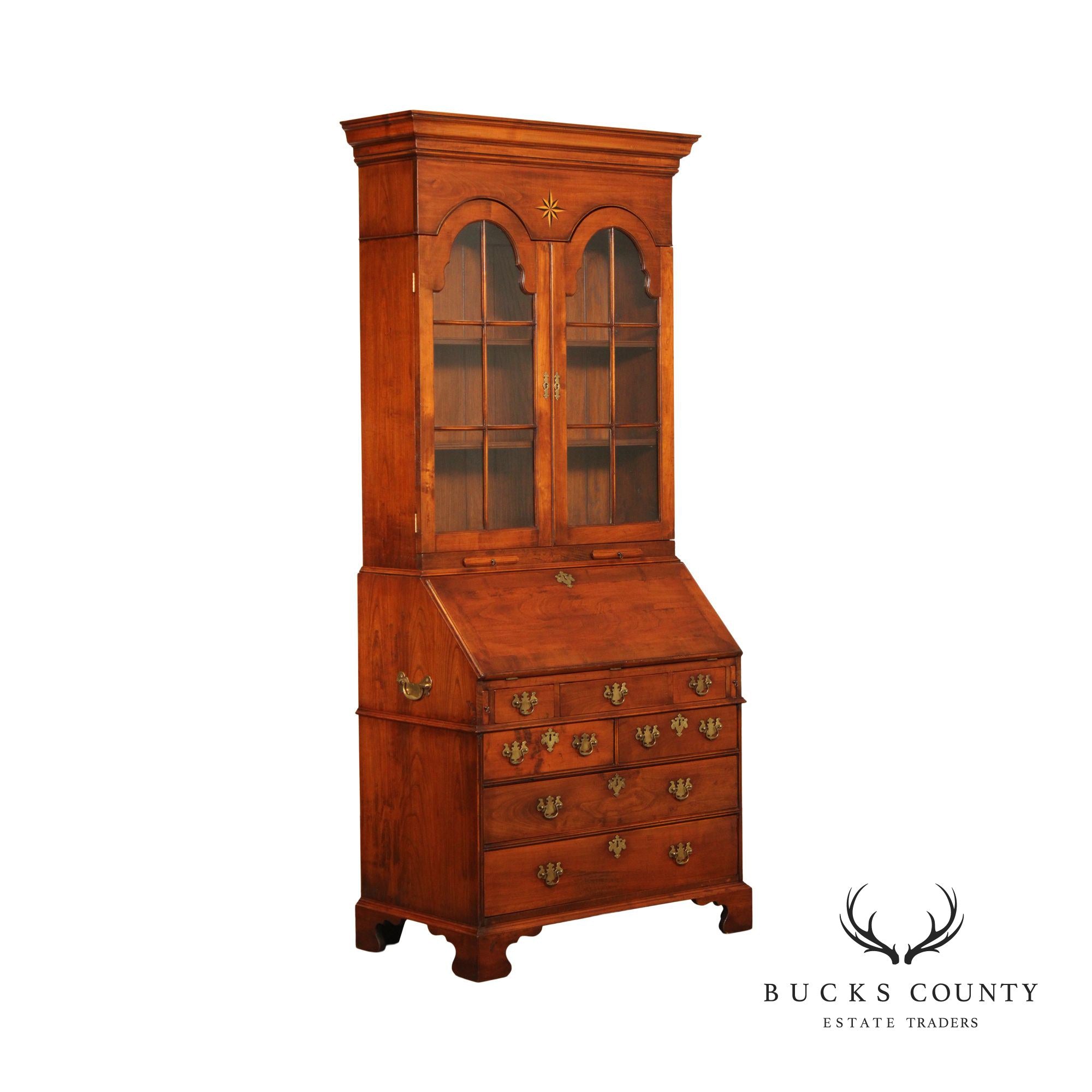 GEORGIAN STYLE STAR INLAID SECRETARY BOOKCASE