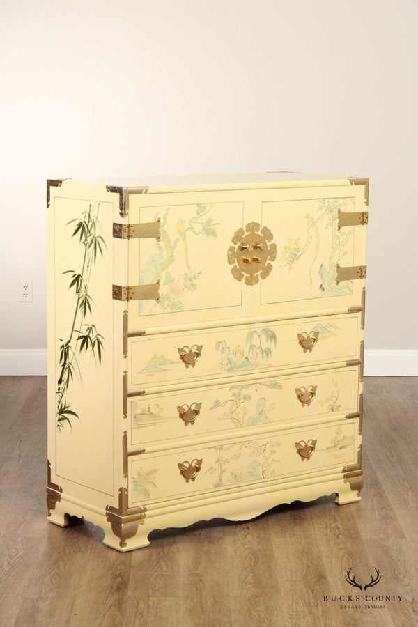 CHINOISERIE PAINT DECORATED CAMPAIGN  STYLE TALL CHEST