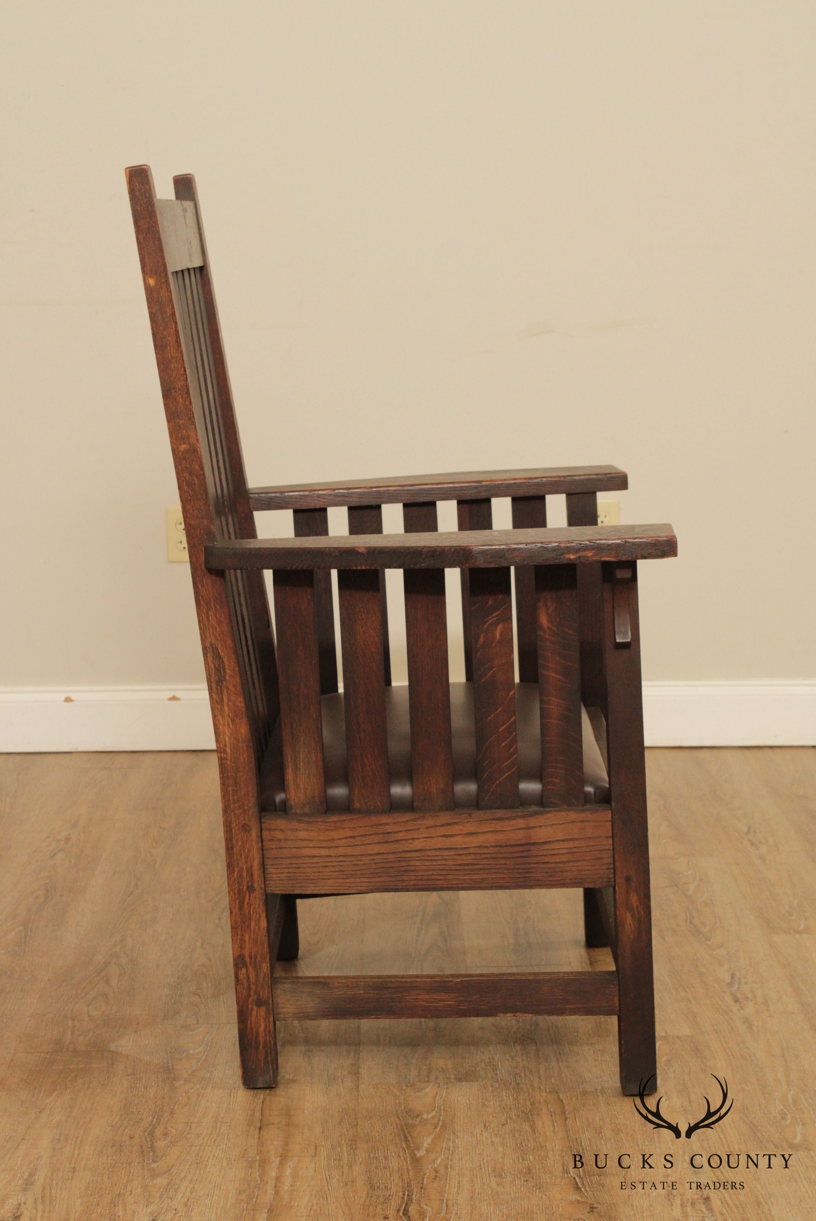 Antique Mission Oak & Leather High Back Armchair