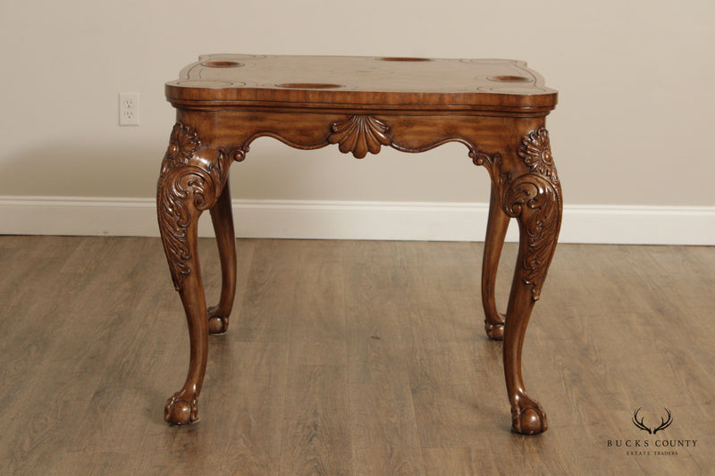 Maitland Smith Chippendale Style Leather Top Card Table