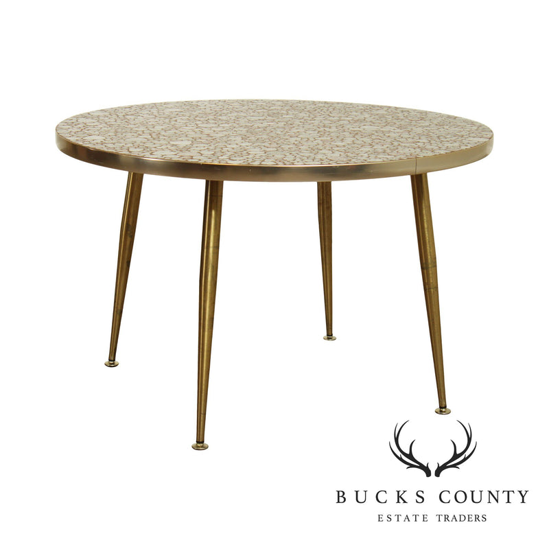 Mid-Century Modern Round Brass Faux Stone Coffee Table